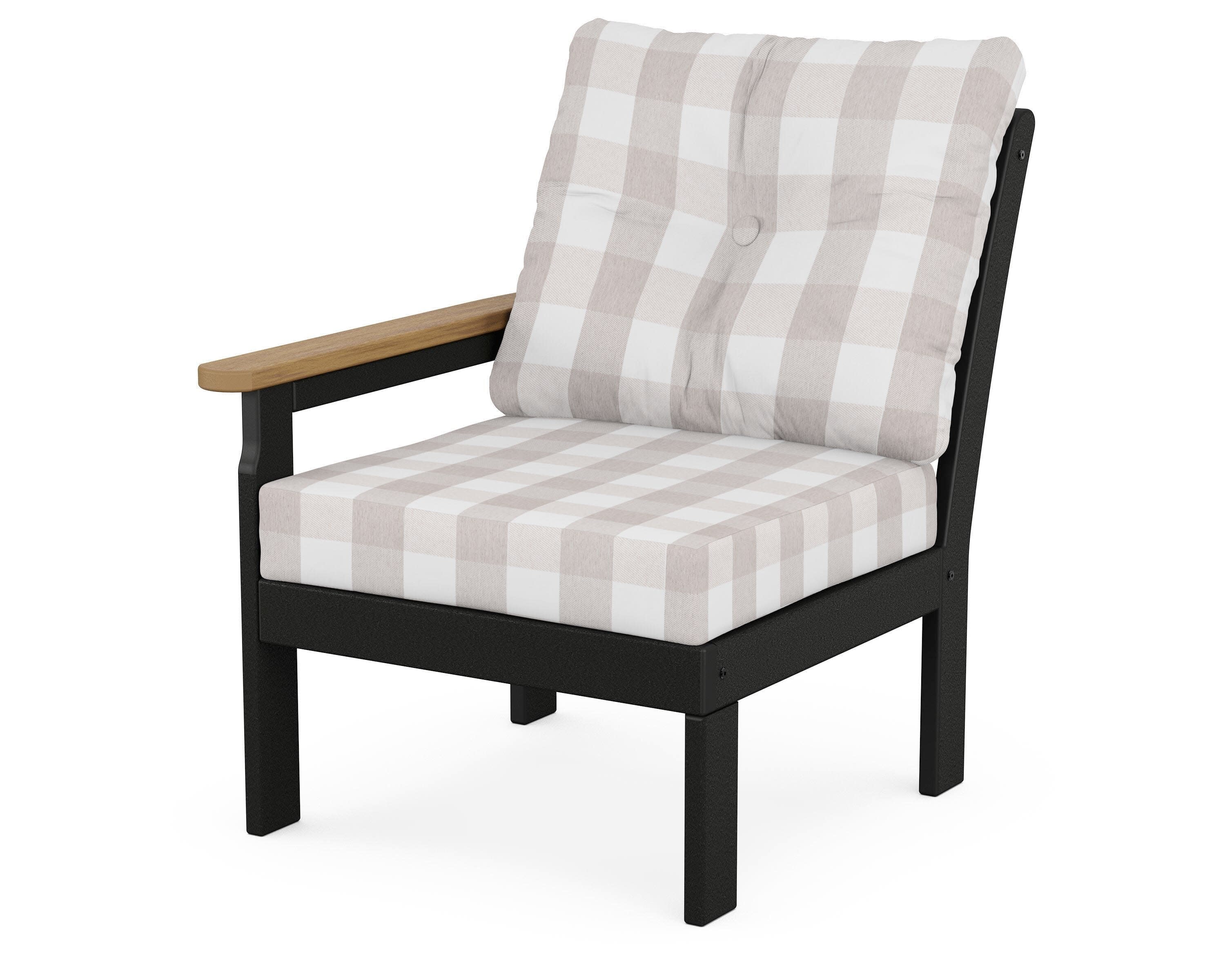 Vineyard Modular Left Arm Chair in Black / Natural / Buffalo Plaid Dune Burlap