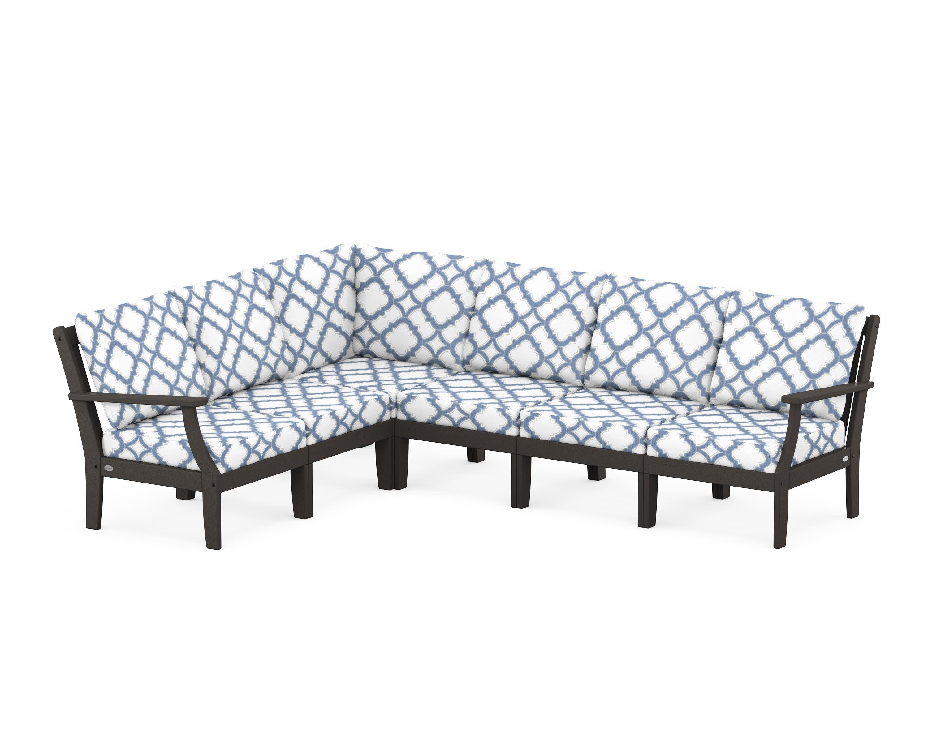 Braxton Modular 6-Piece Deep Seating Set in Vintage Coffee / Trellis Sky Blue