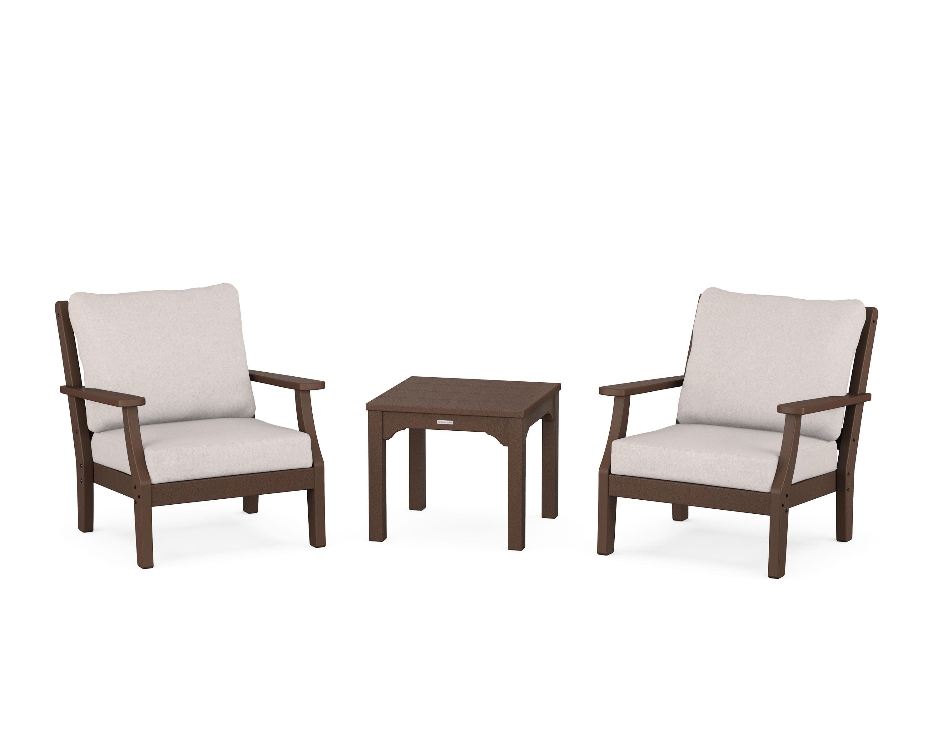 Chinoiserie 3-Piece Deep Seating Set in Mahogany / Dune Burlap