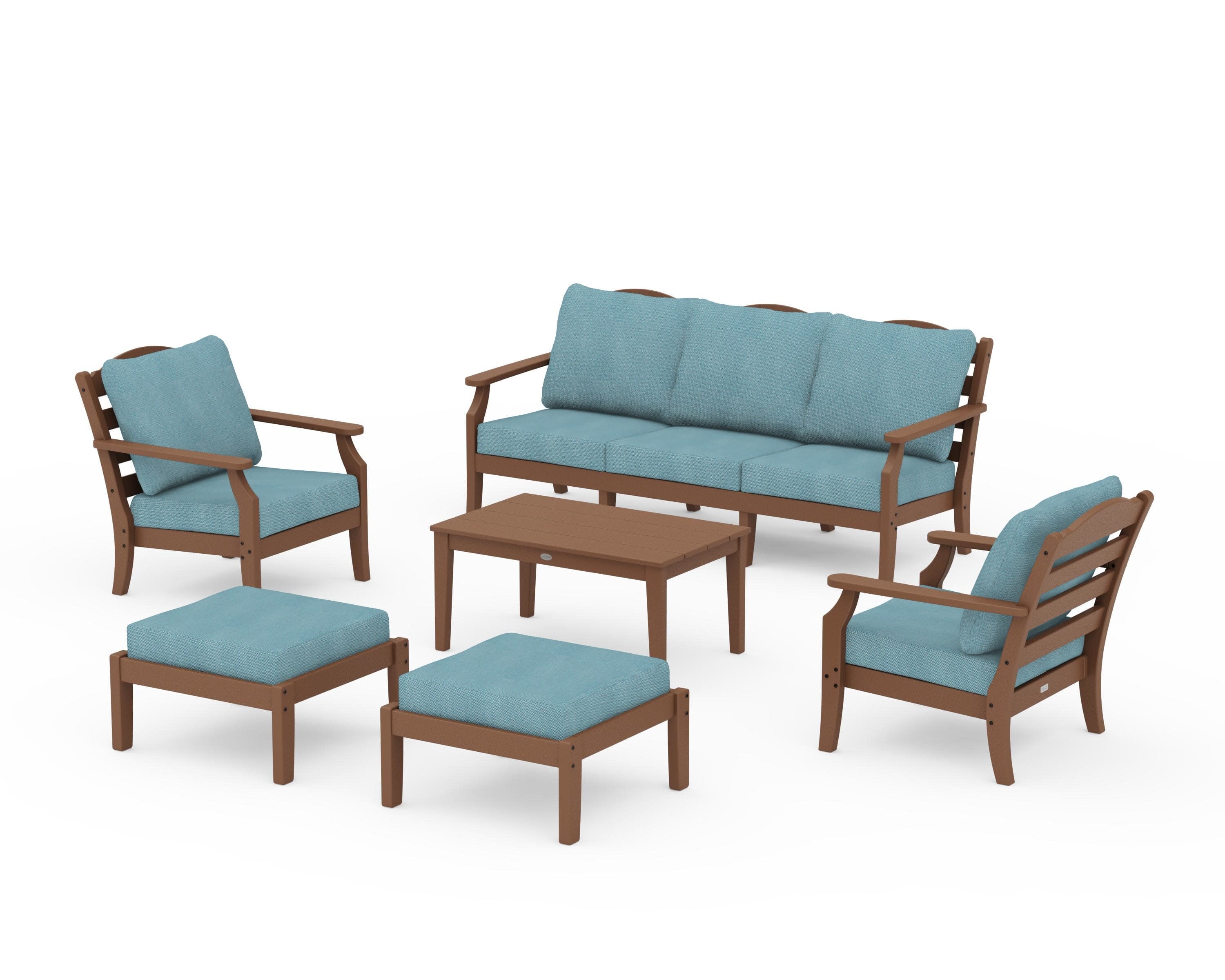 Savannah 6-Piece Lounge Sofa Set in Teak / Lattice Sky Blue