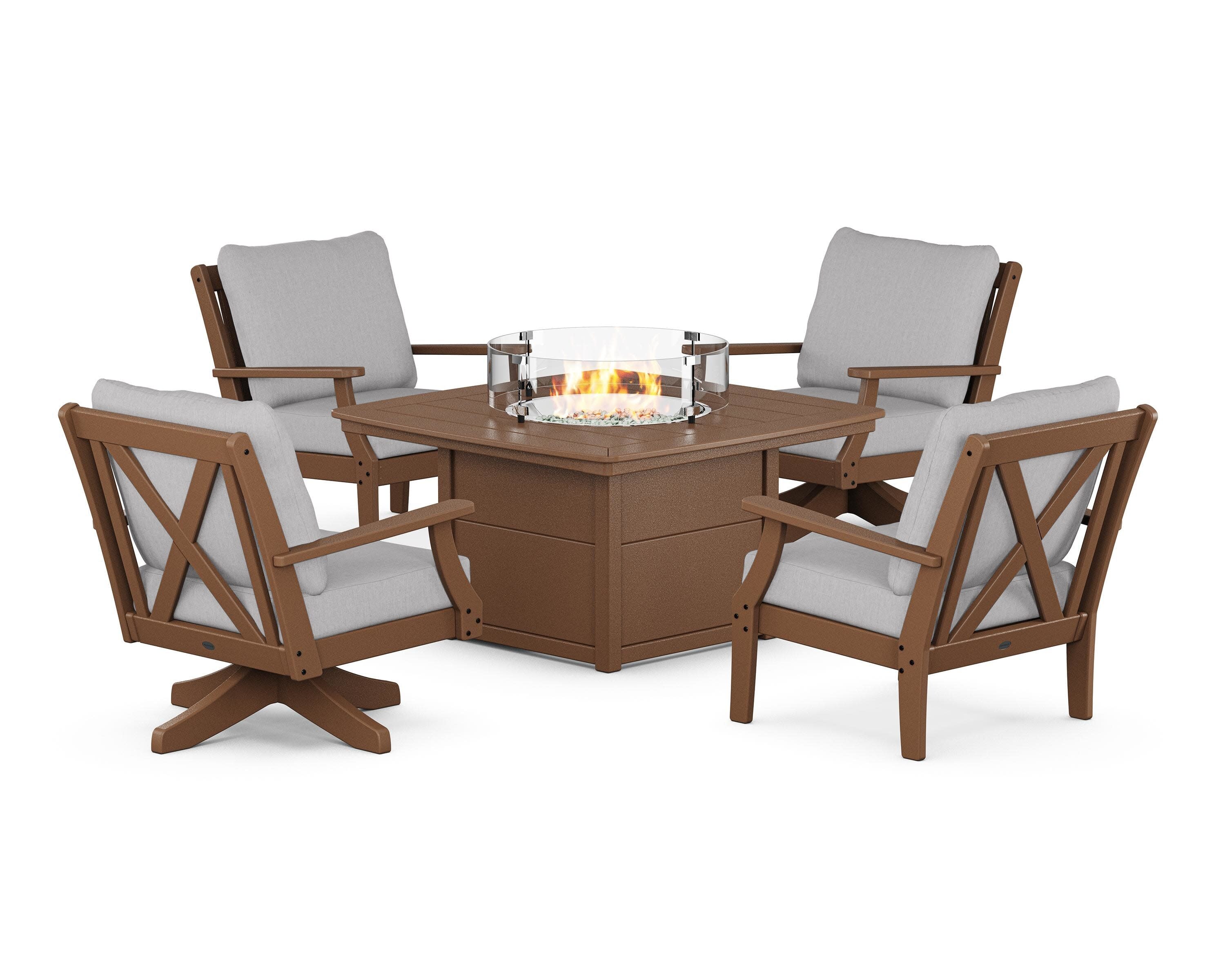 Braxton 5-Piece Deep Seating Set with Fire Table in Teak / Granite