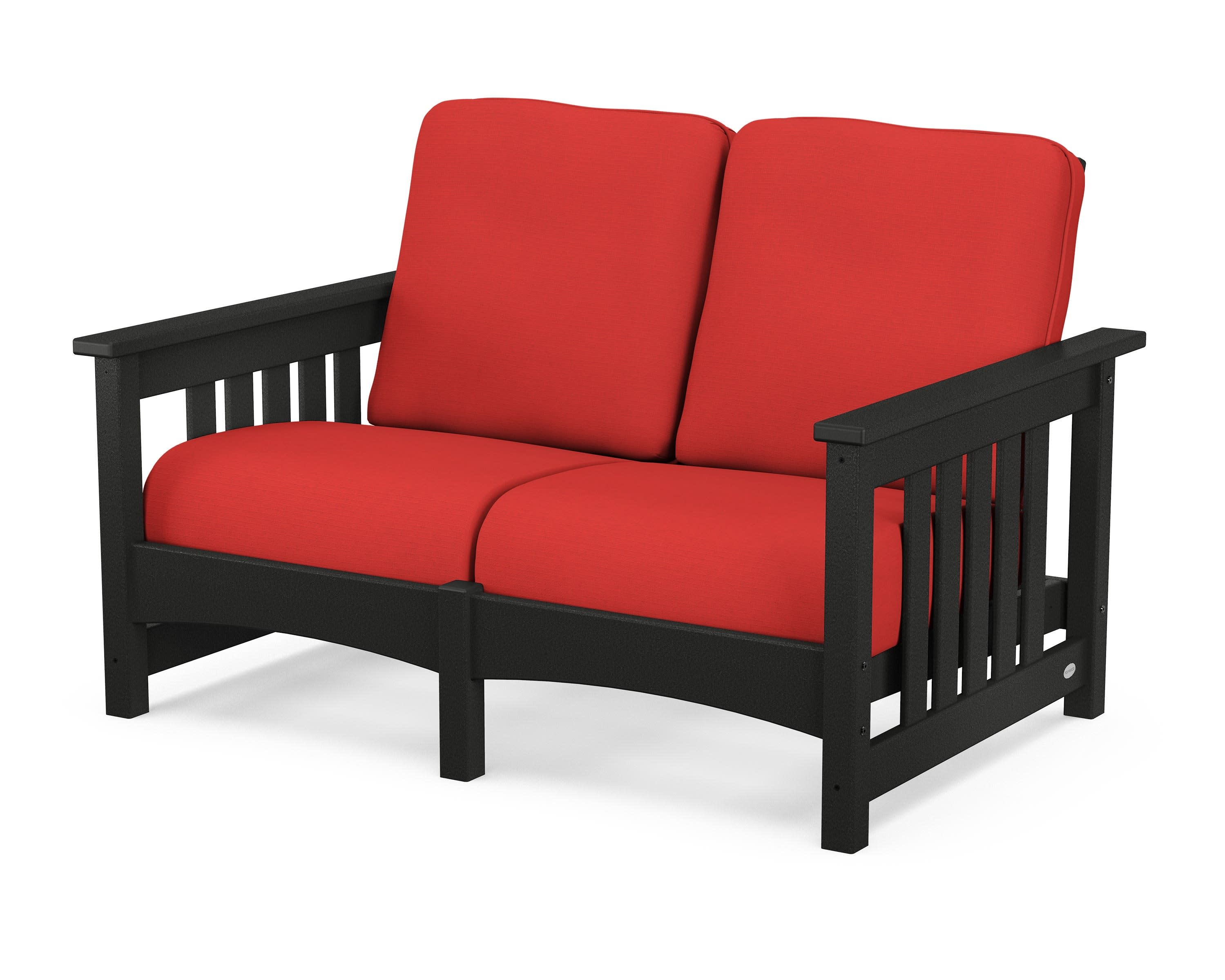 Club Mission Loveseat in Black / Crimson Linen