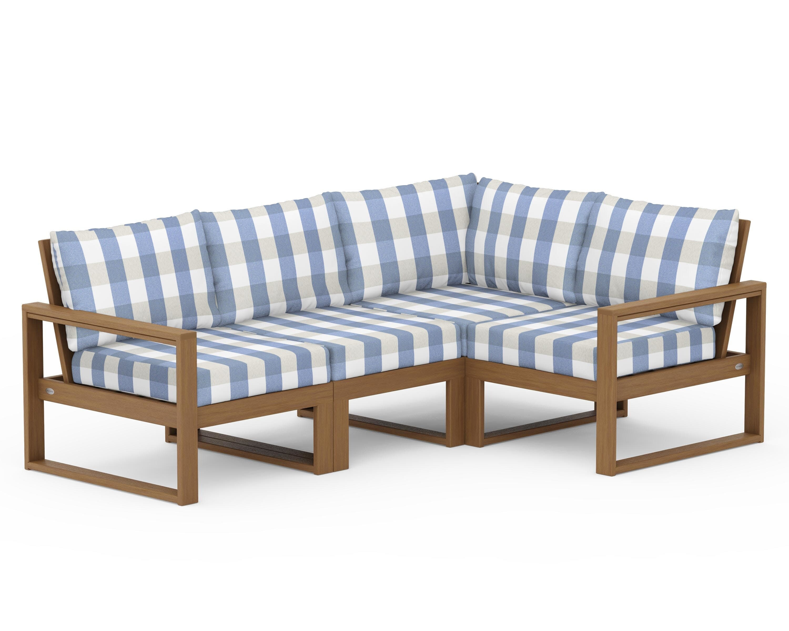 EDGE 4-Piece Modular Deep Seating Set in Natural / Buffalo Plaid Sky Blue