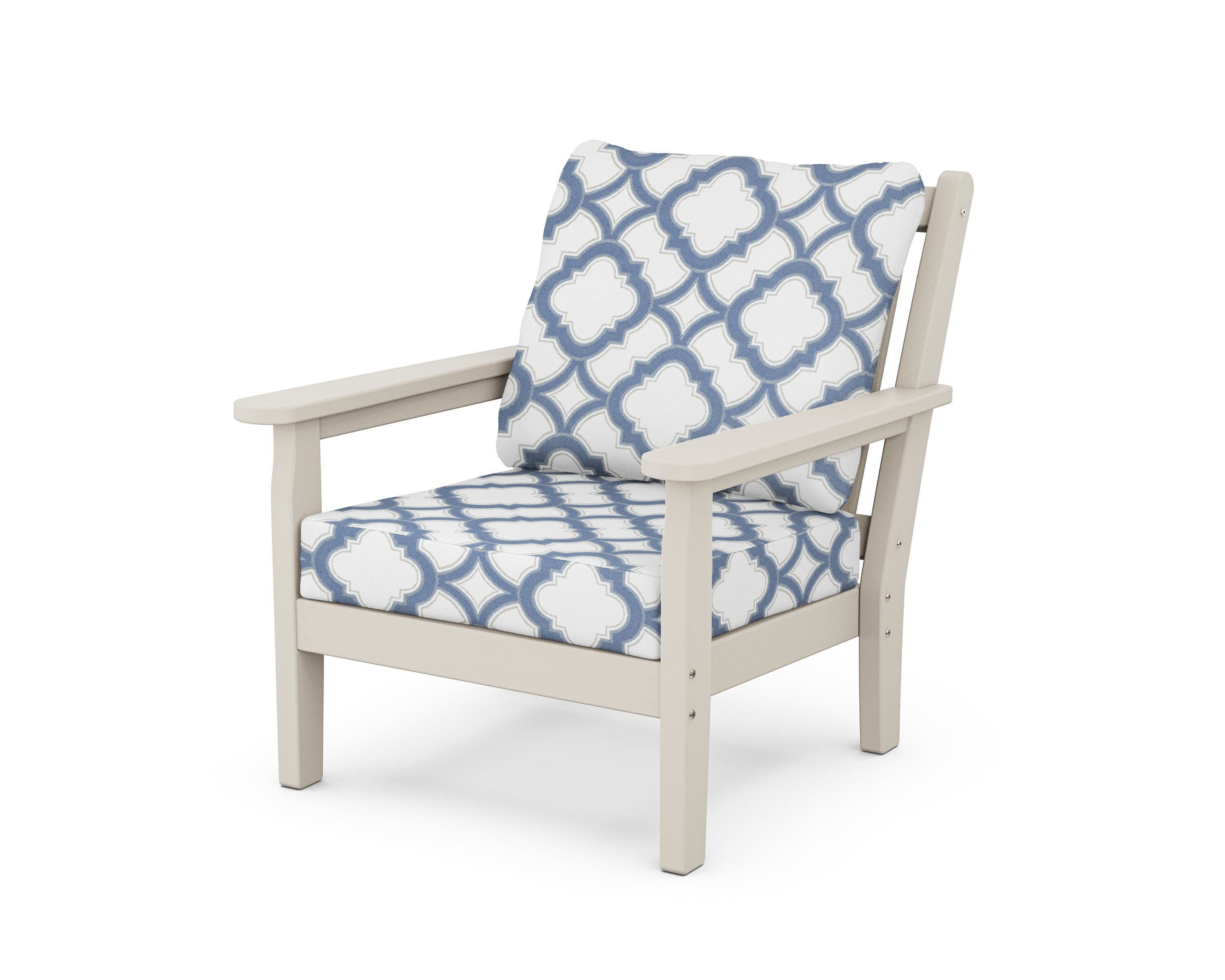 Chippendale Deep Seating Chair in Sand / Trellis Sky Blue