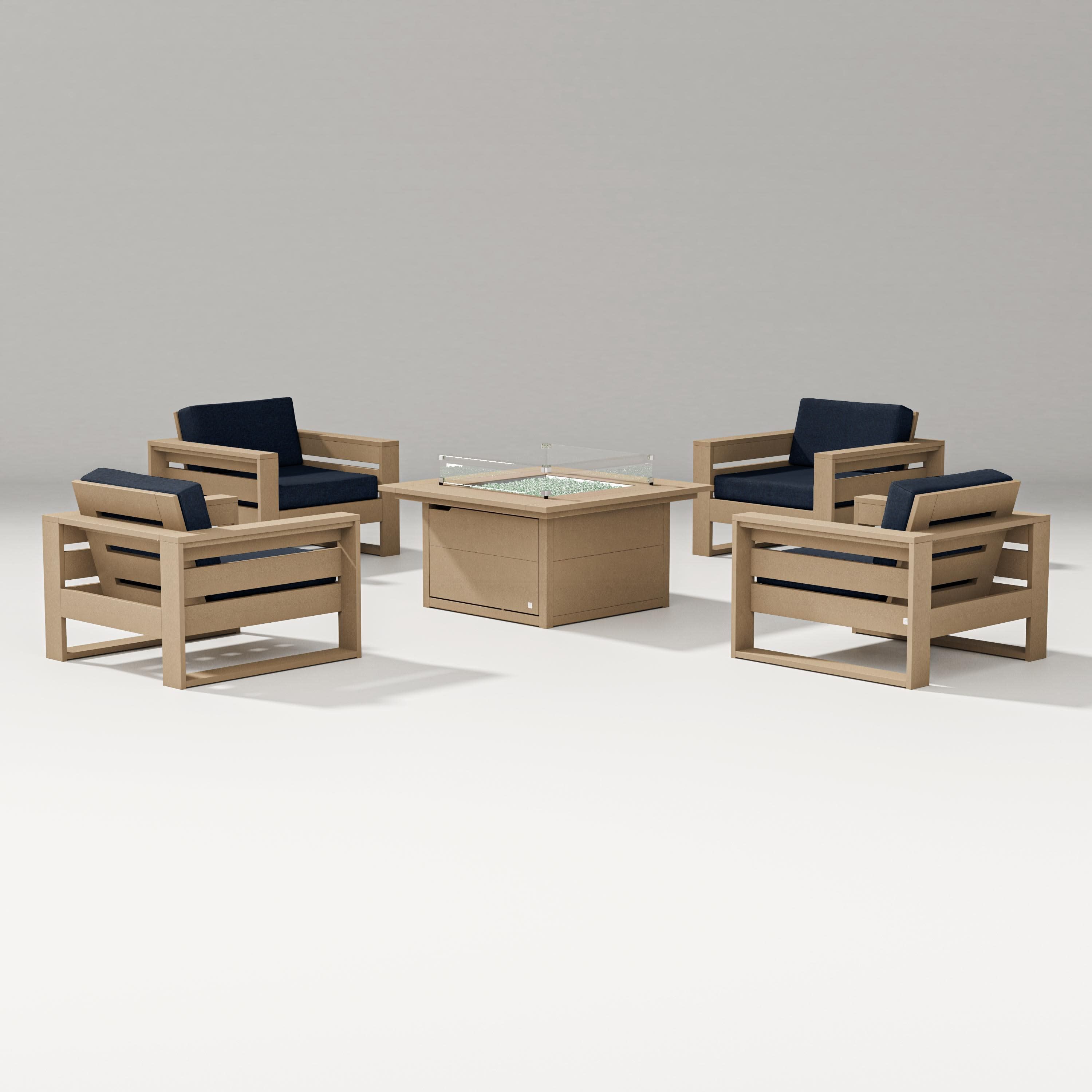 Latitude 5-Piece Lounge Fire Table Set in Vintage Sahara / Marine Indigo