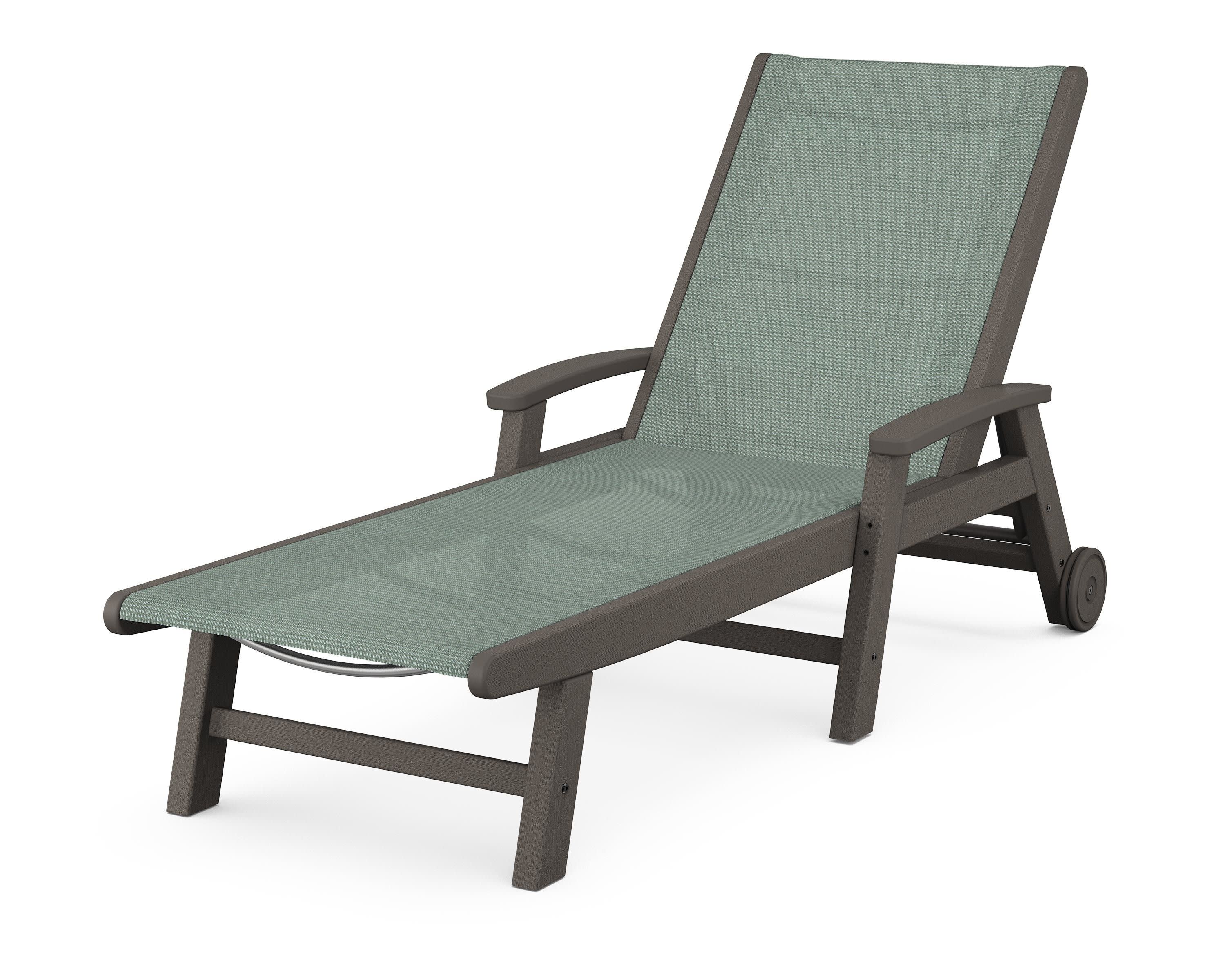 Coastal Chaise with Wheels in Vintage Coffee / Dupioni Sea Mist Sling
