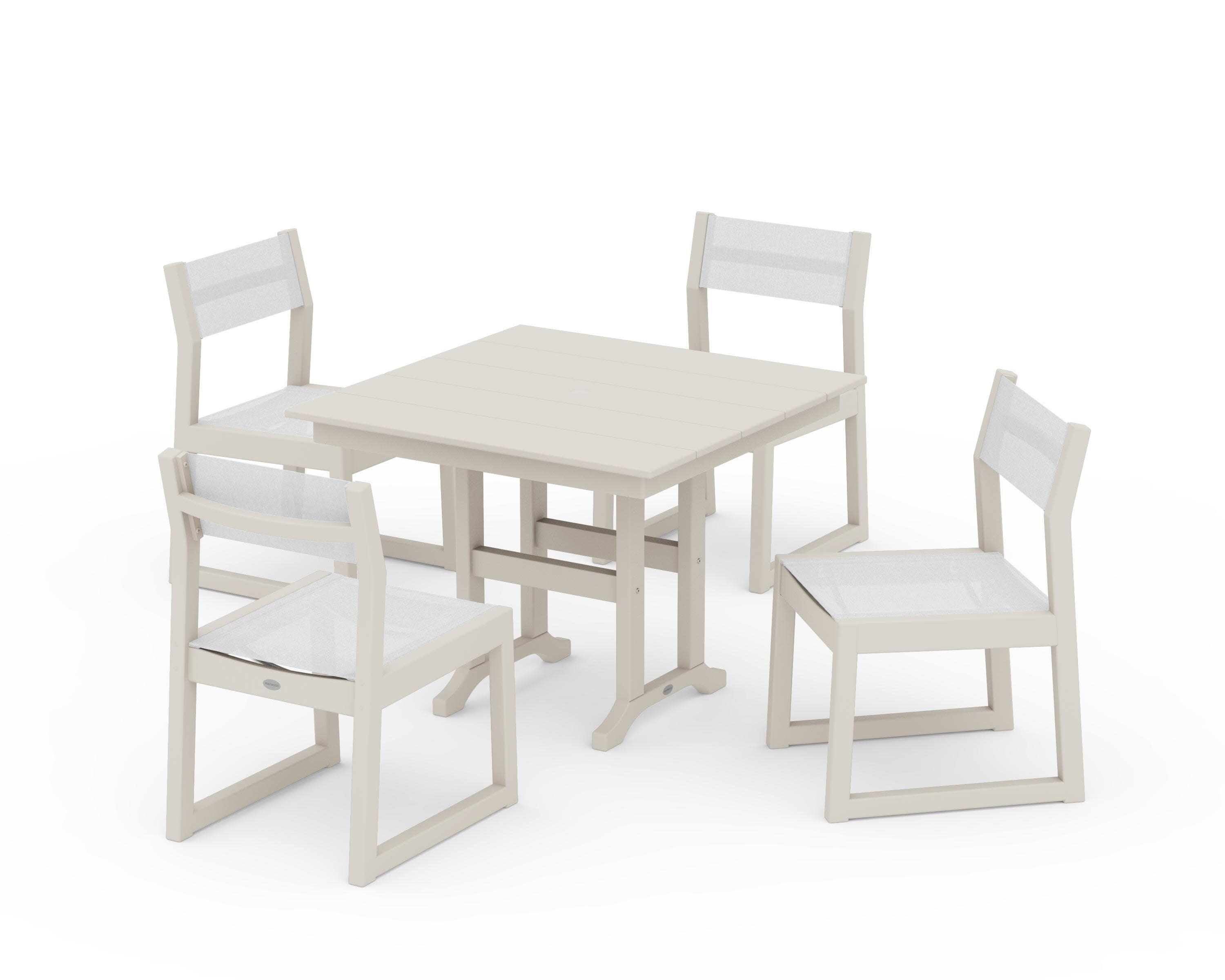EDGE Sling Side Chair 5-Piece Farmhouse Dining Set in Sand / White Sling