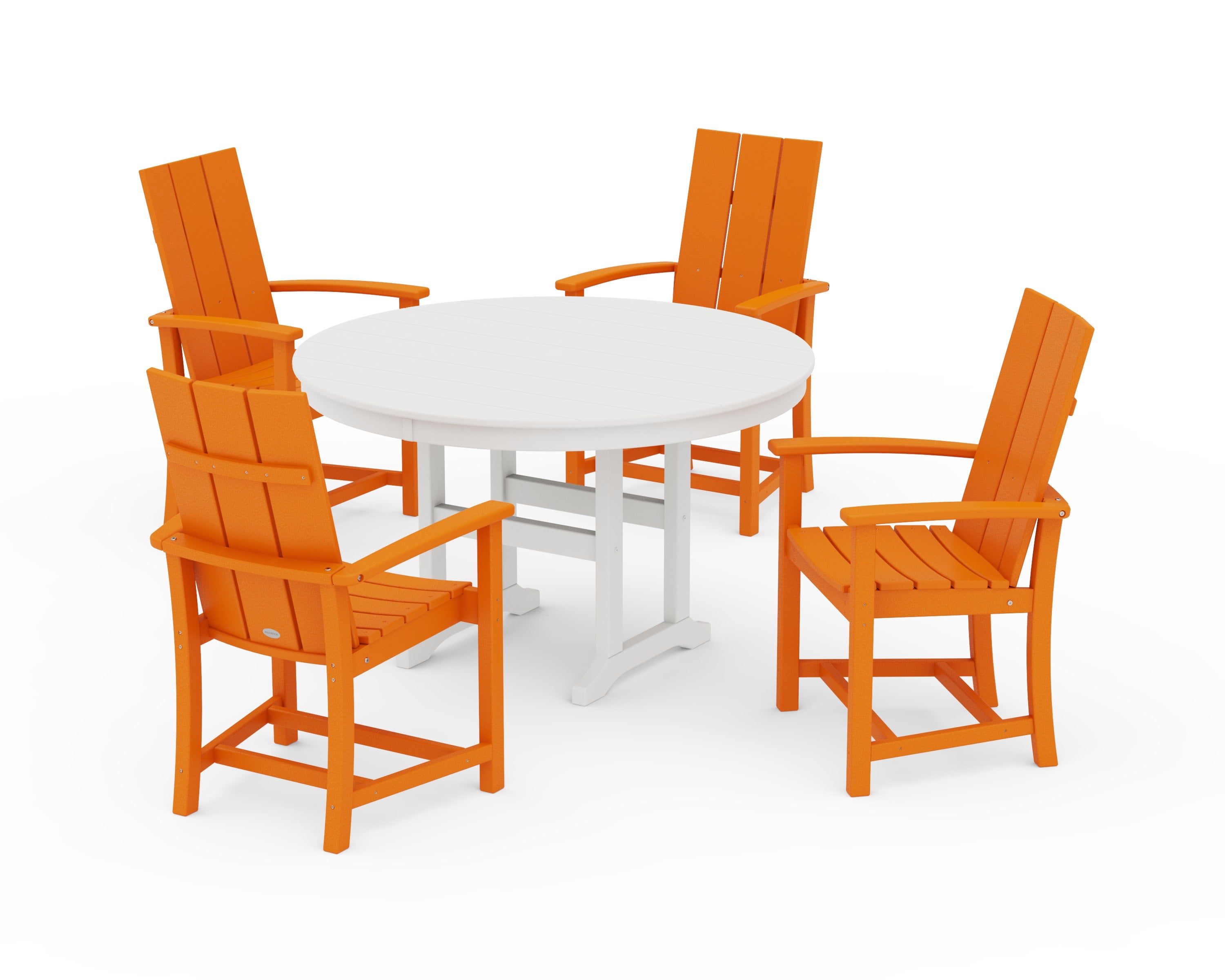 Modern Adirondack 5-Piece Round Farmhouse Dining Set in Tangerine / White