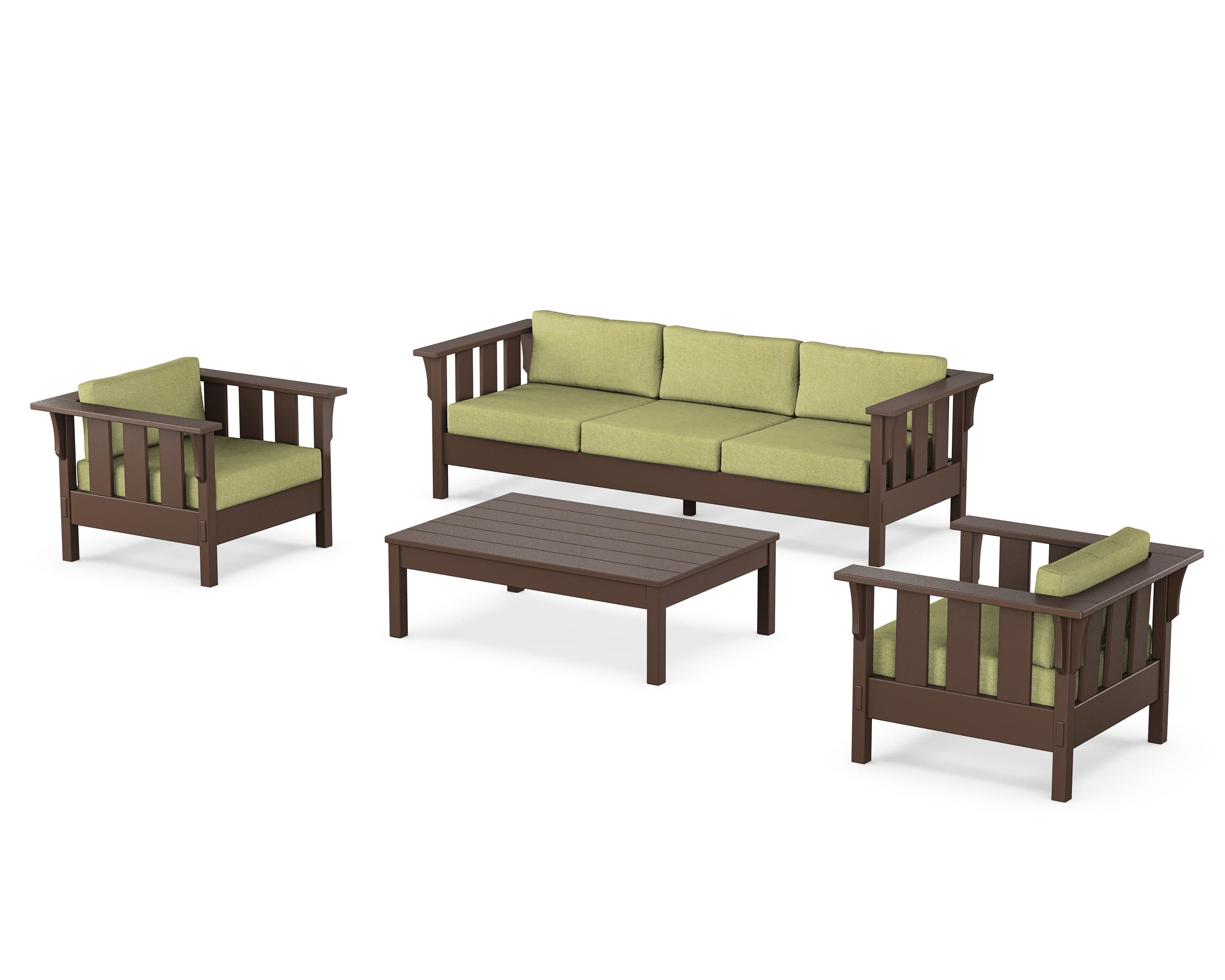 Acadia 4-Piece Deep Seating Set with Sofa in Mahogany / Chartreuse Boucle