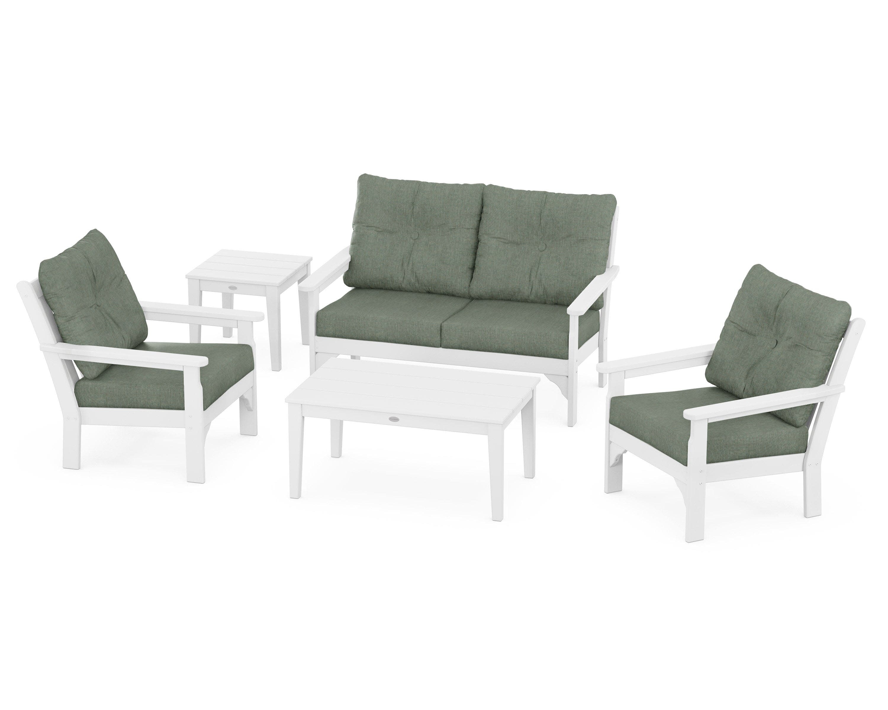 Vineyard 5-Piece Deep Seating Set in White / Cast Sage