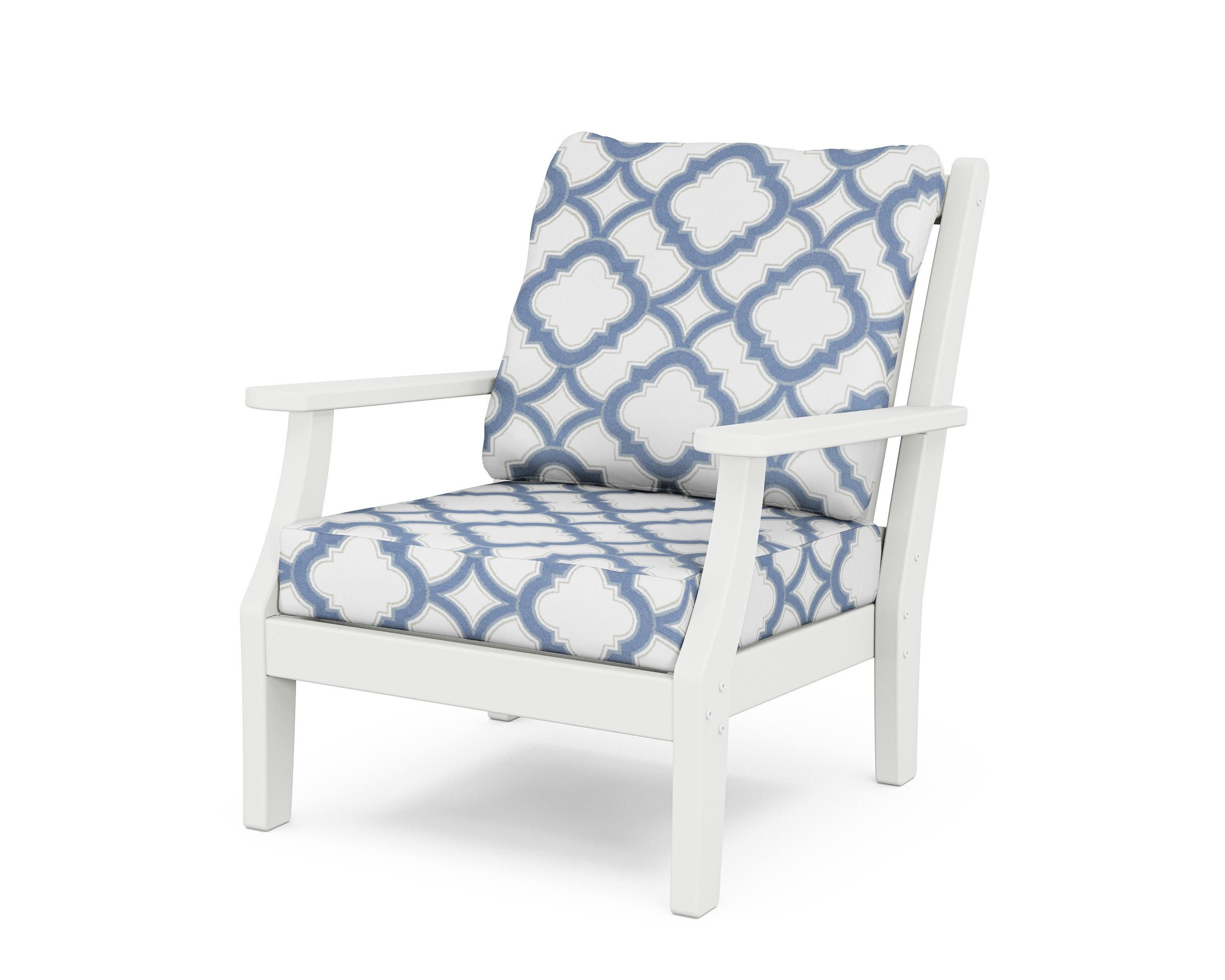 Wovendale Deep Seating Chair in White / Trellis Sky Blue