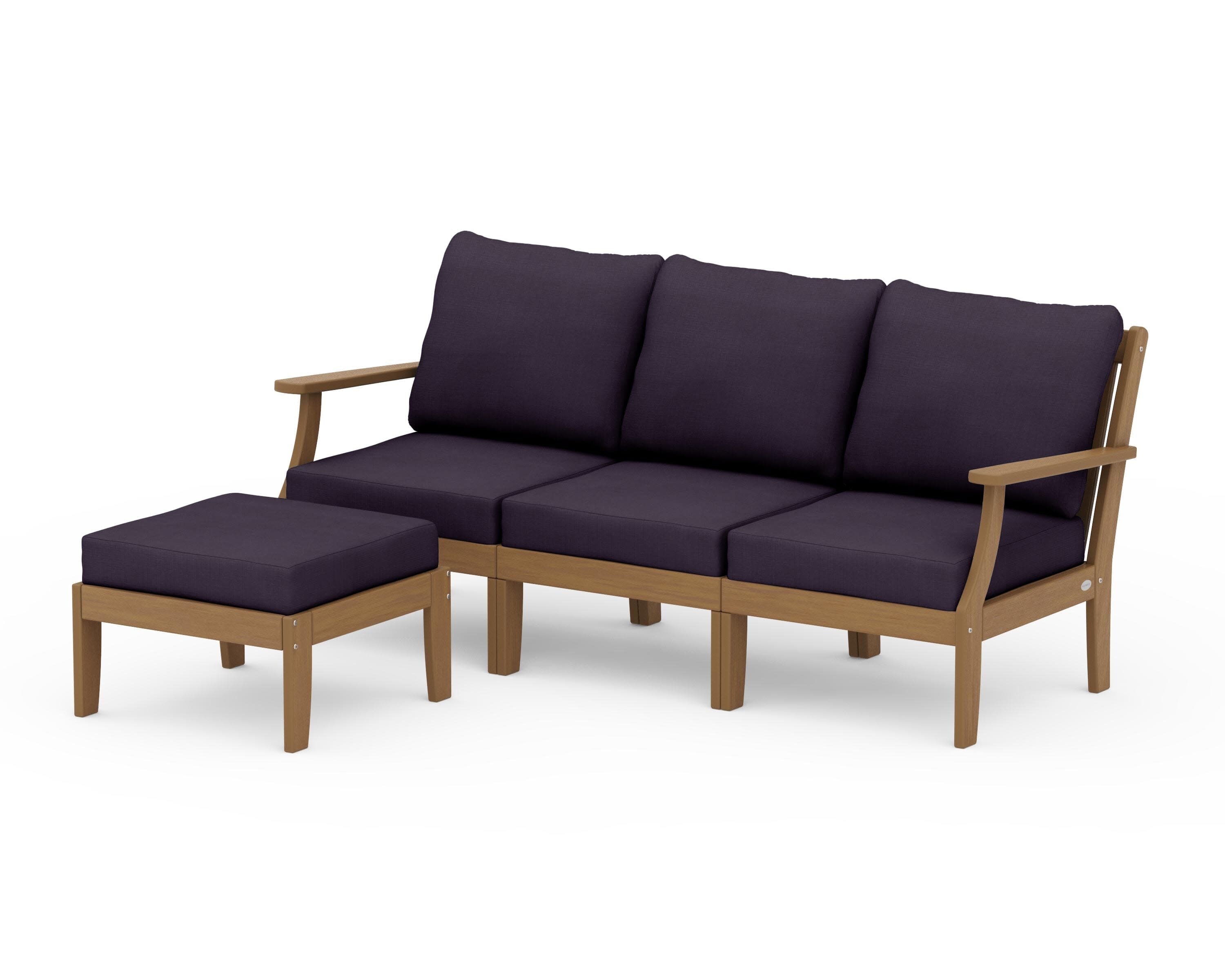 Braxton Modular 4-Piece Deep Seating Set with Ottoman in Natural / Navy Linen