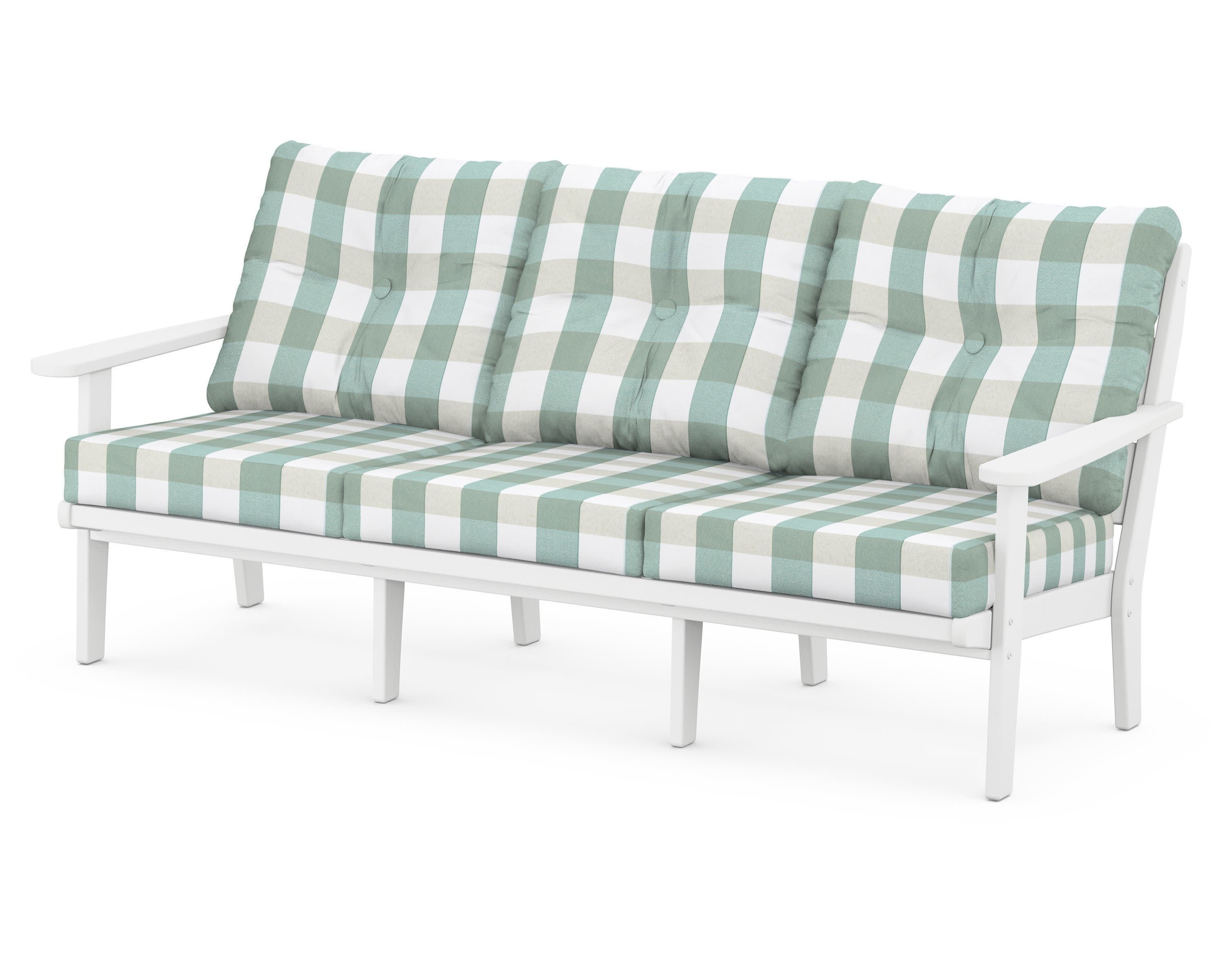 Lakeside Deep Seating Sofa in White / Buffalo Plaid Glacier Spa