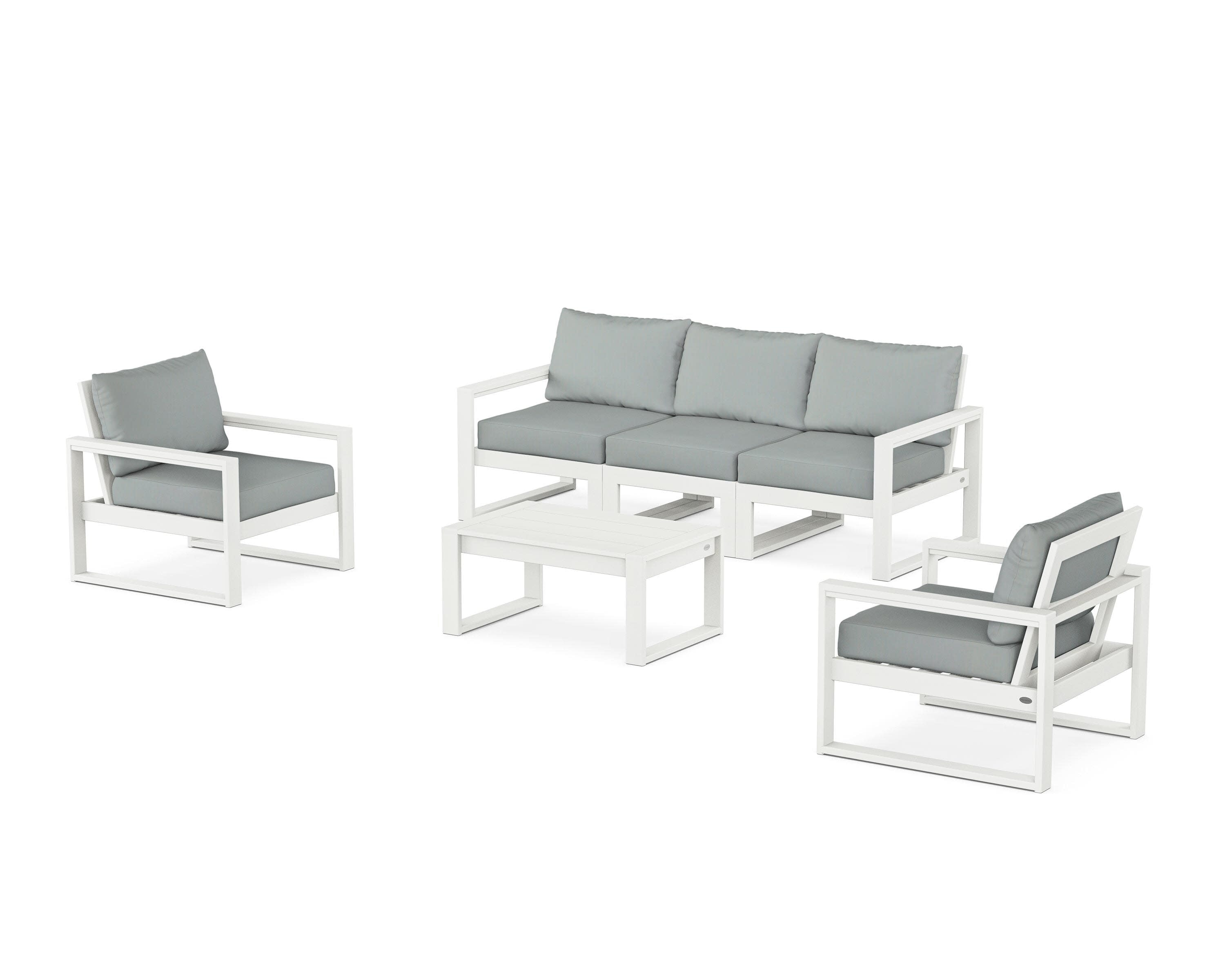 EDGE Sectional 4-Piece Deep Seating Set with Sofa in Vintage White / Spa