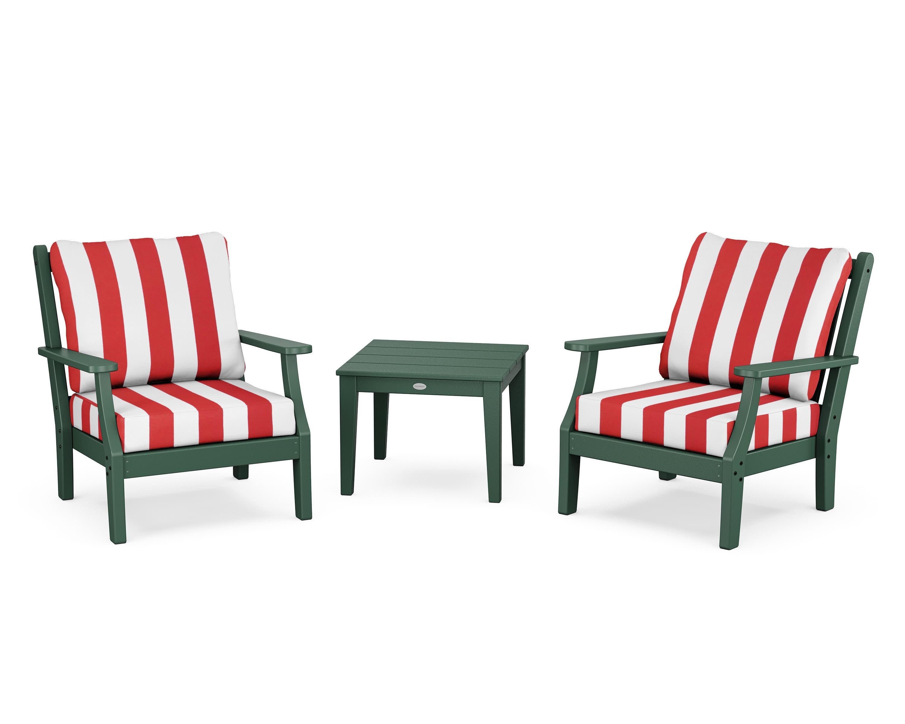 Wovendale 3-Piece Deep Seating Set in Green / Cabana Stripe Crimson