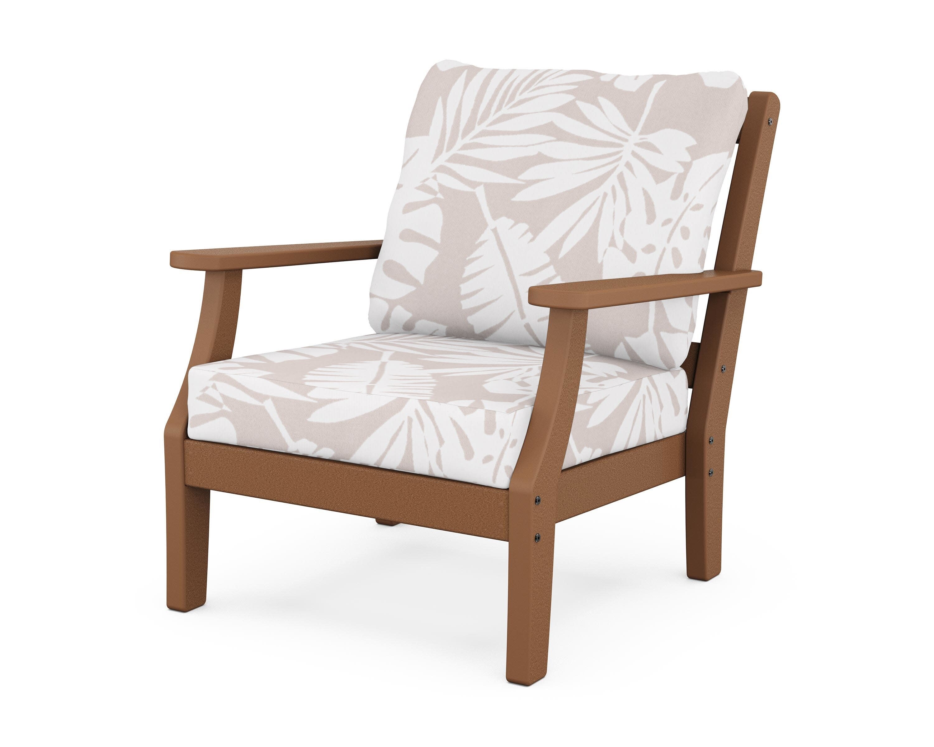 Chinoiserie Deep Seating Chair in Teak / Leaf Dune Burlap