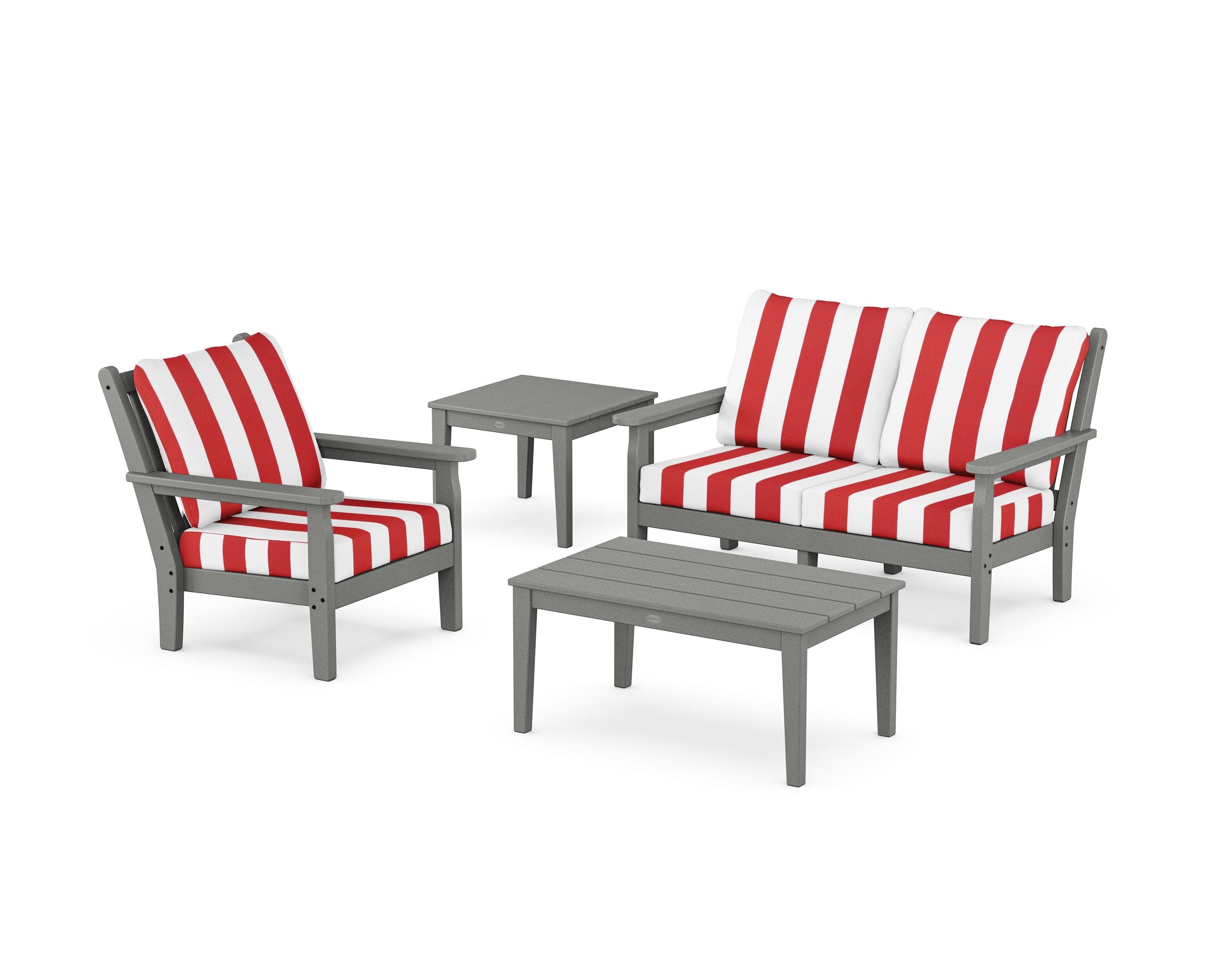 Chippendale 4-Piece Deep Seating Set in Slate Grey / Cabana Stripe Crimson