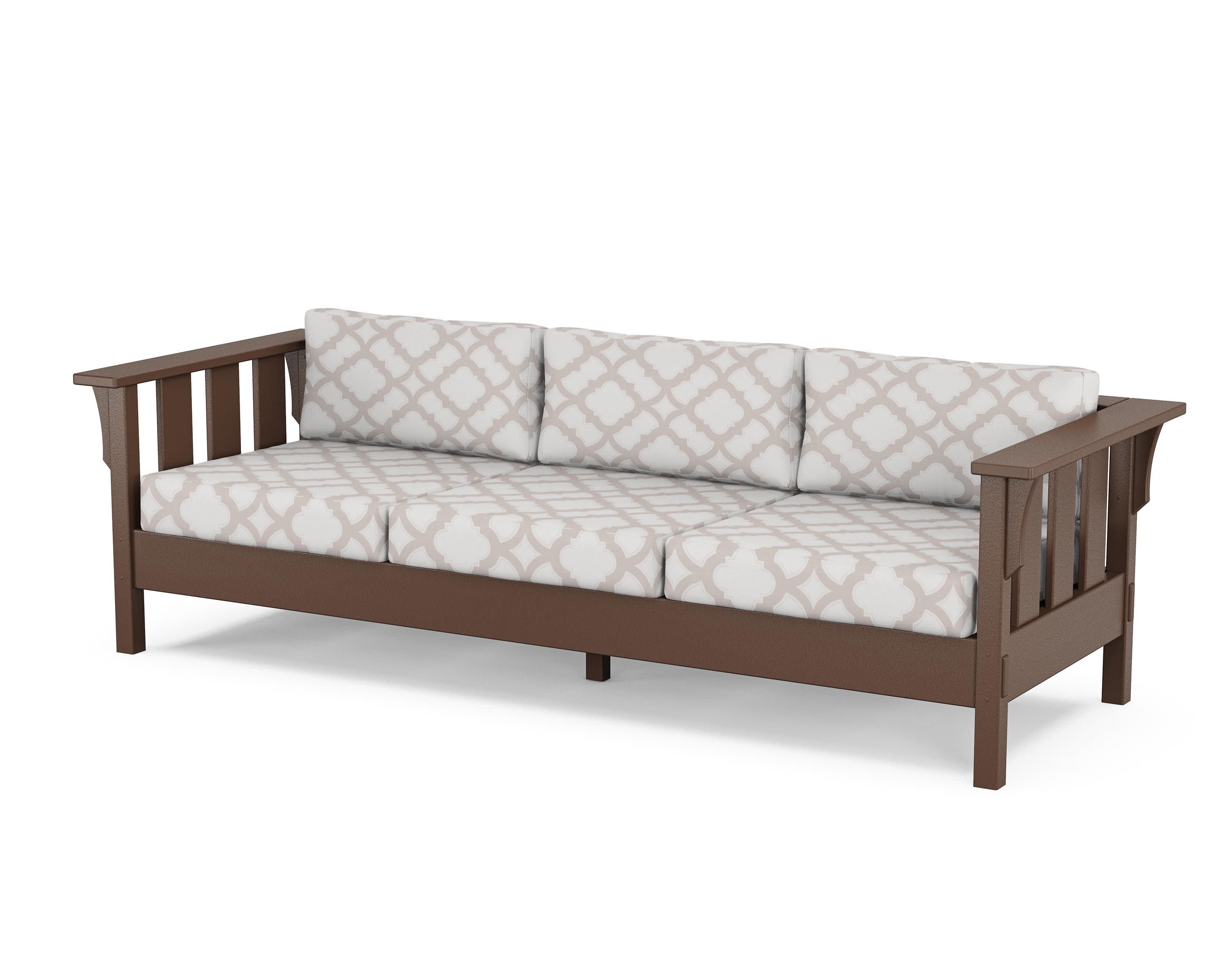 Acadia Deep Seating Sofa in Mahogany / Trellis Dune Burlap