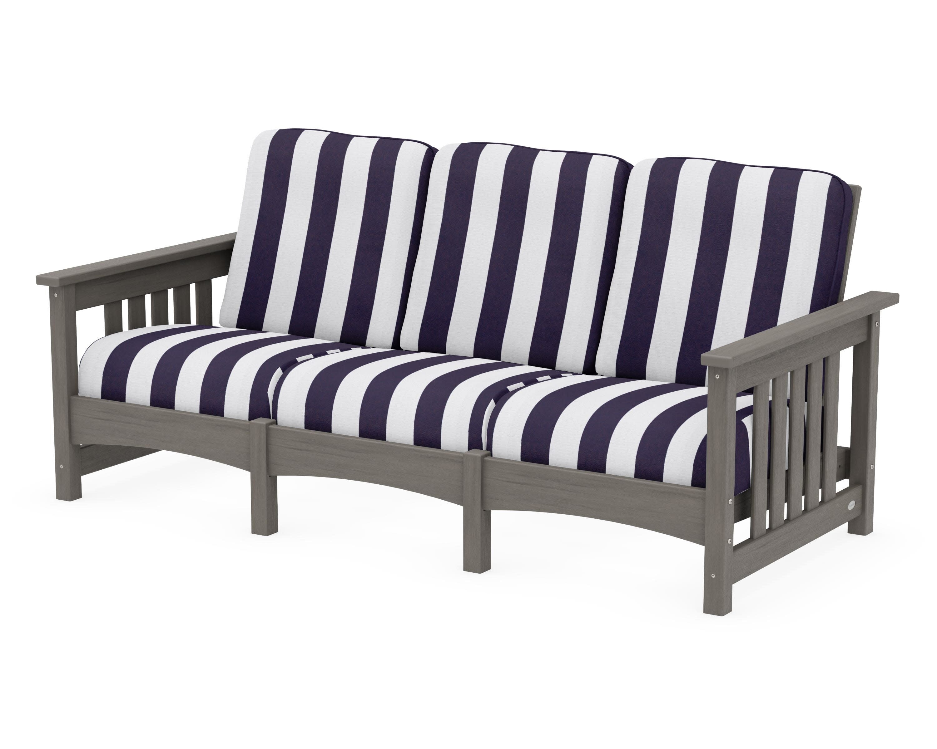 Club Mission Sofa in Driftwood / Cabana Stripe Navy