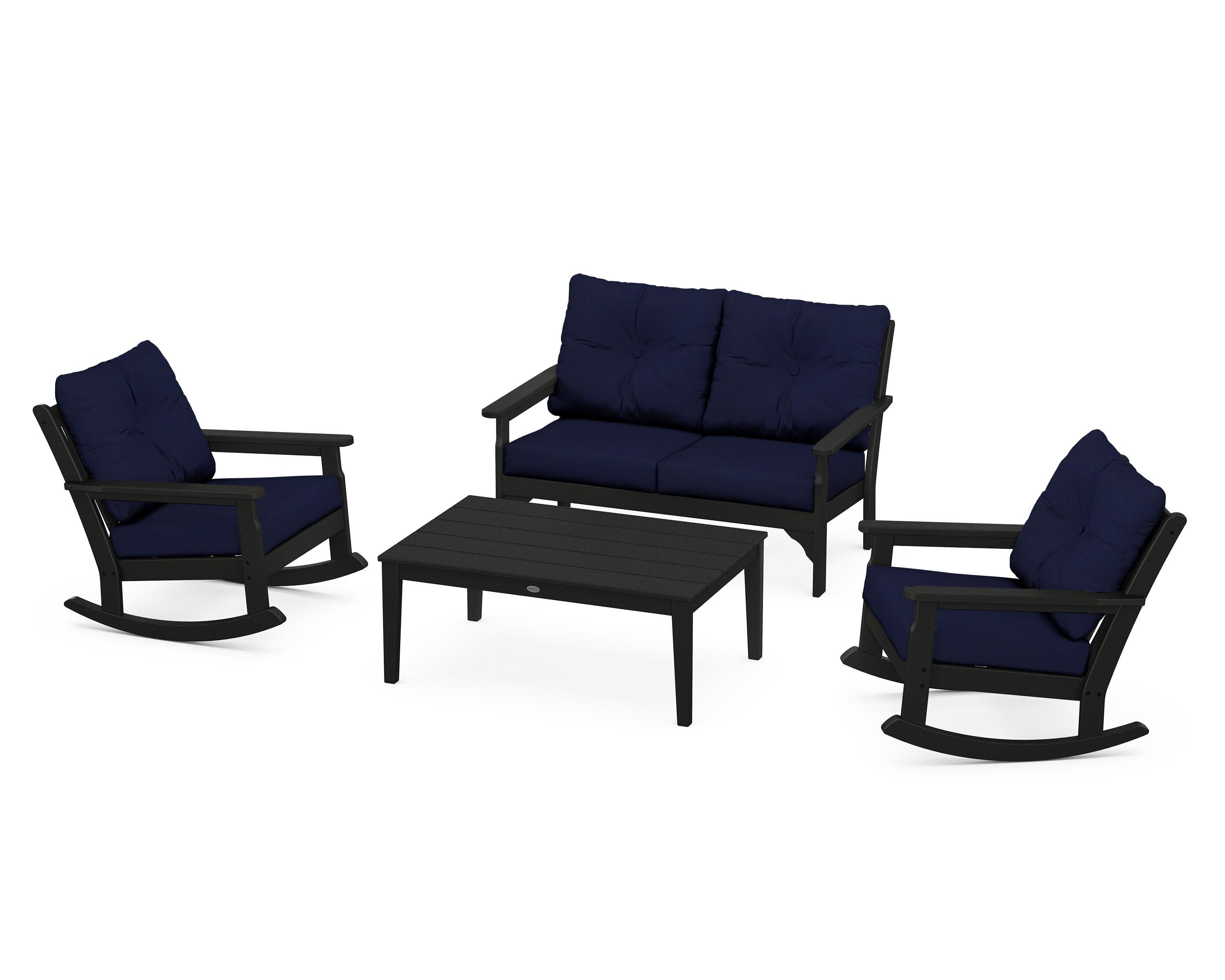 Vineyard 4-Piece Deep Seating Rocking Chair Set in Black / Navy