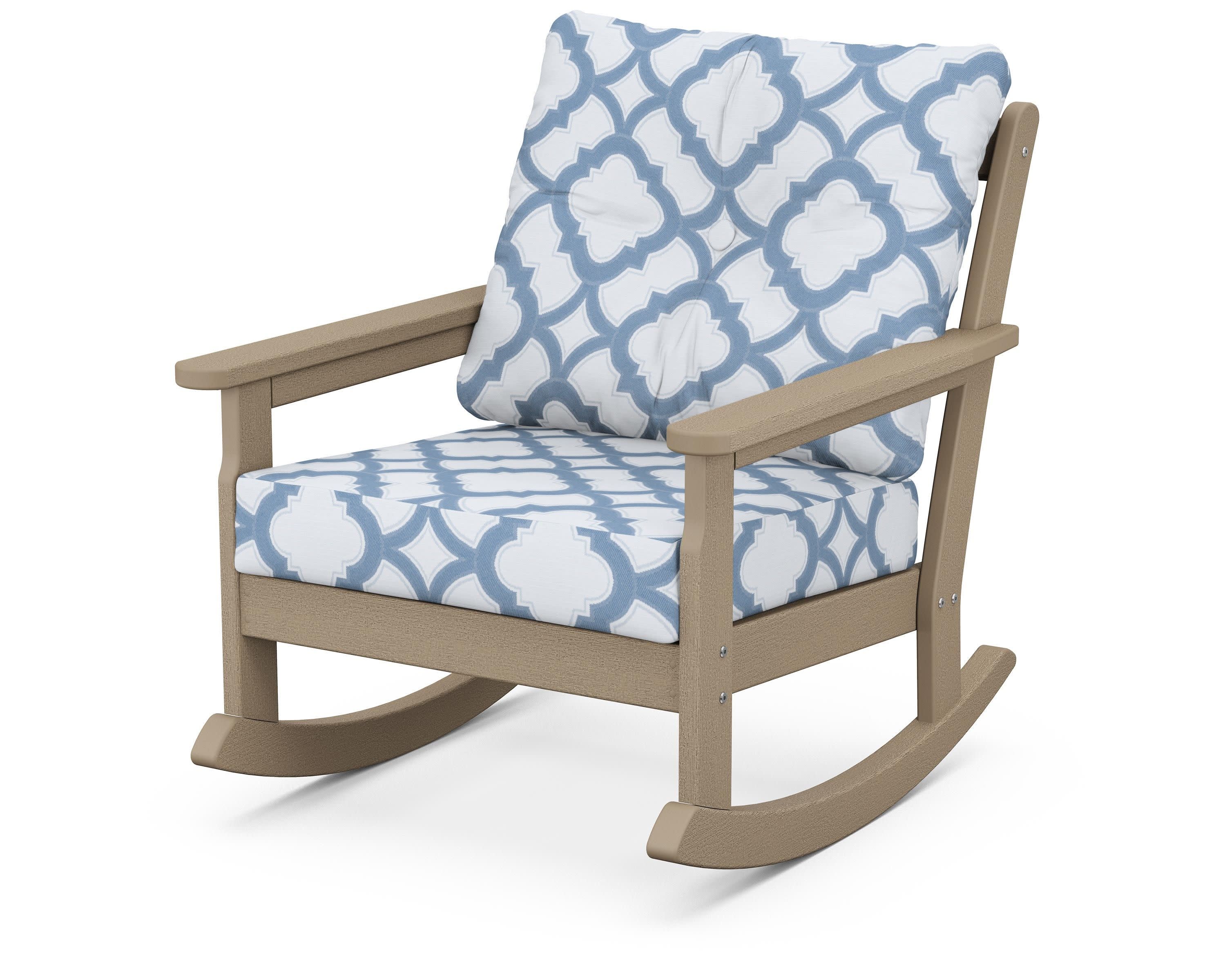 Vineyard Deep Seating Rocking Chair in Vintage Sahara / Trellis Sky Blue