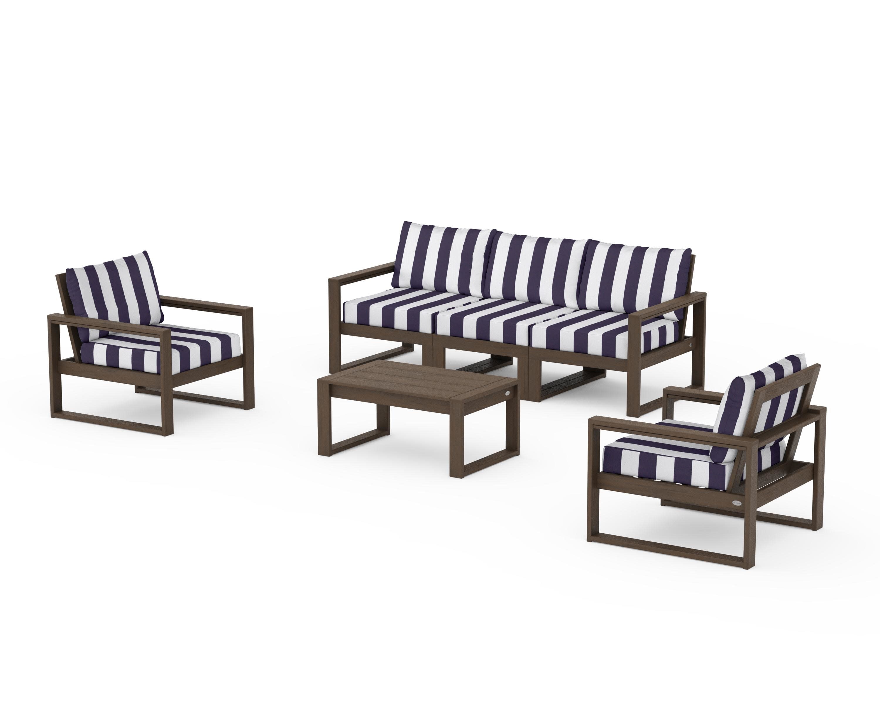EDGE Sectional 4-Piece Deep Seating Set with Sofa in Kona / Cabana Stripe Navy