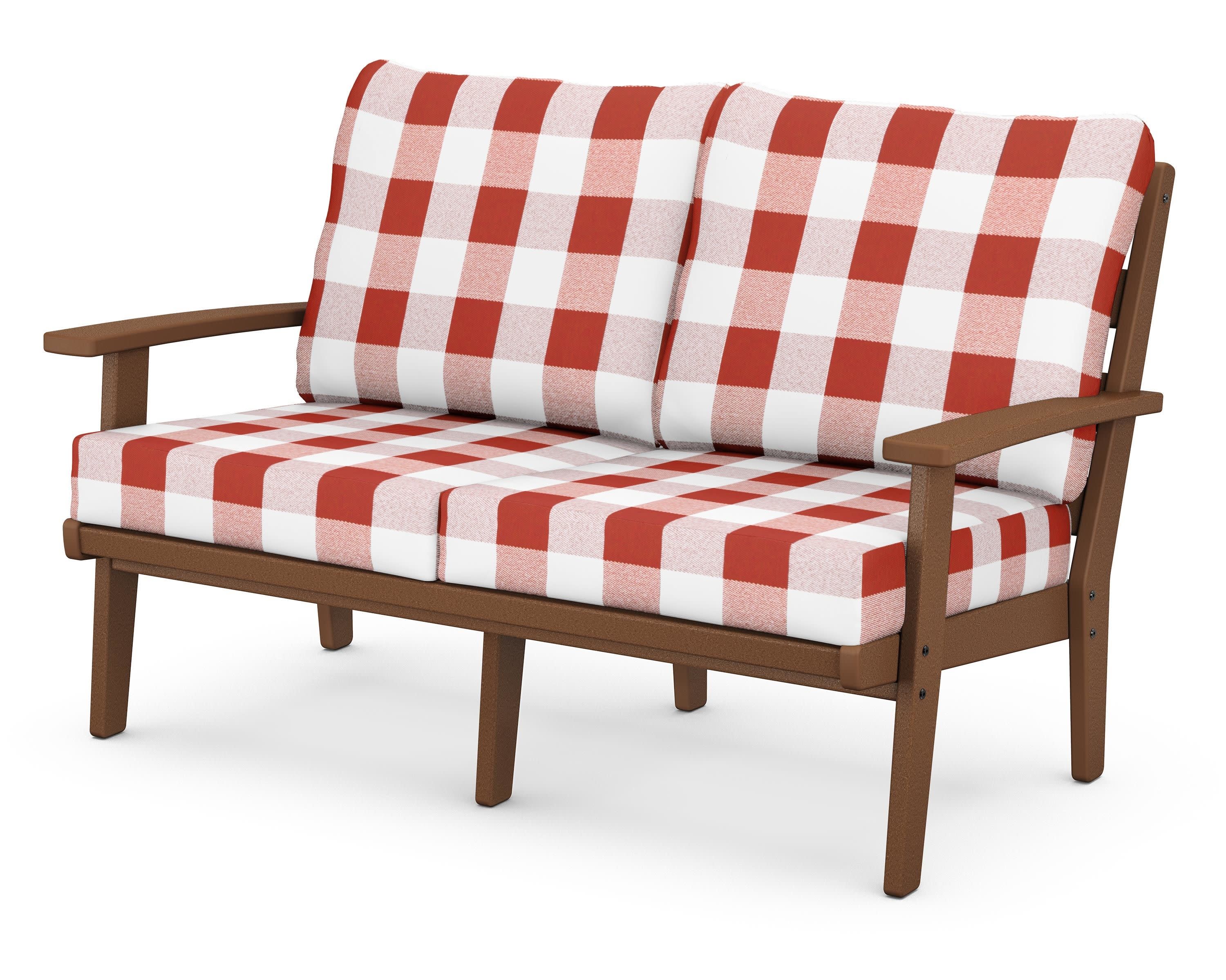 Grant Park Deep Seating Loveseat in Teak / Buffalo Plaid Crimson