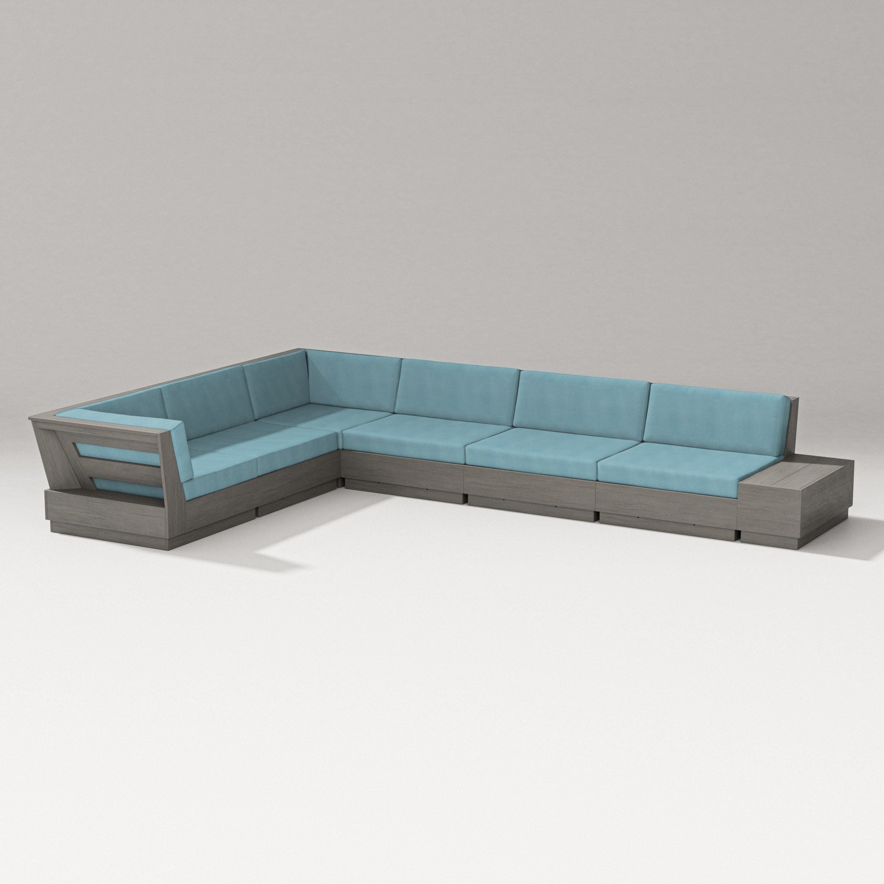 Elevate 7-Piece Corner Sectional in Driftwood / Lattice Sky Blue