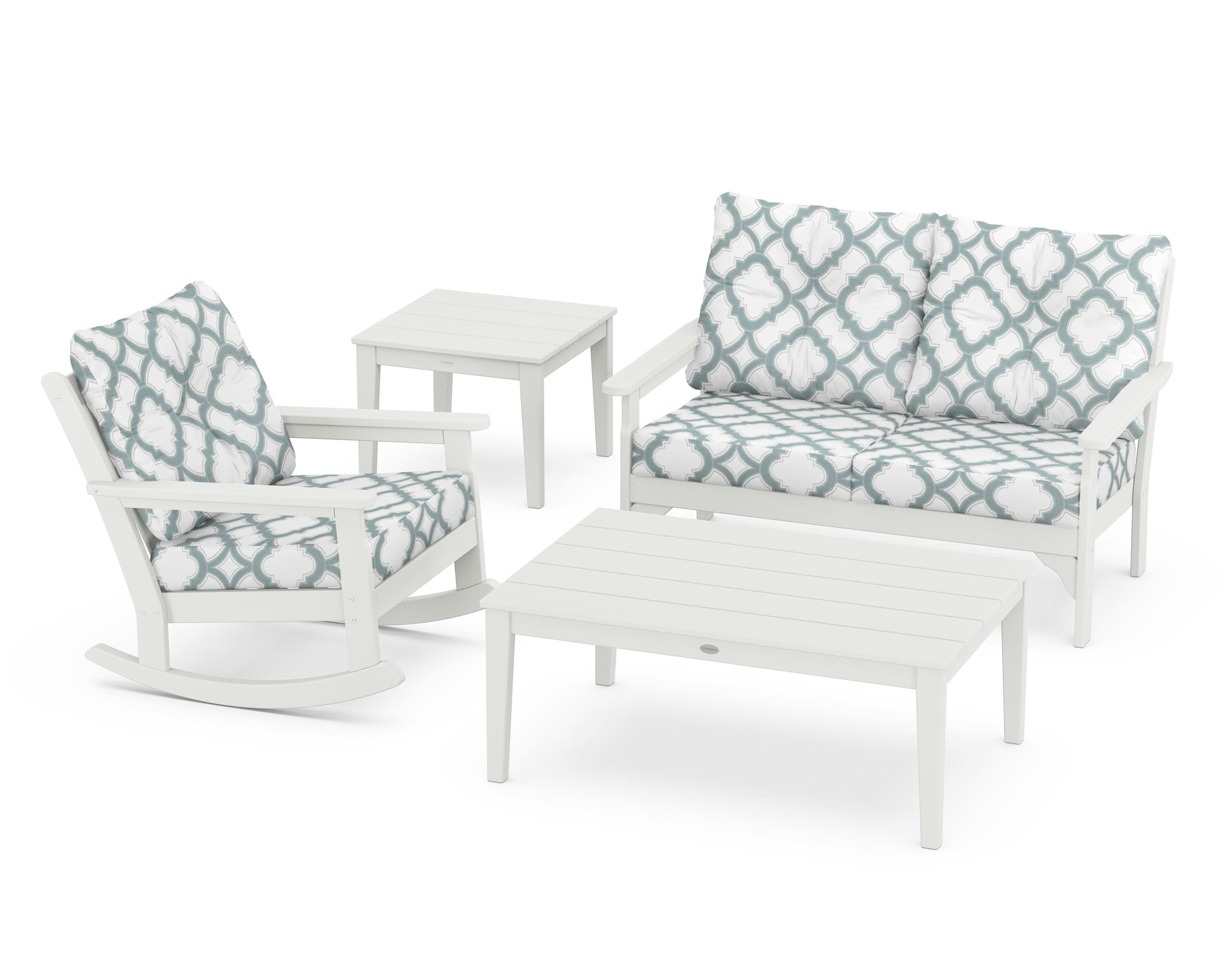 Vineyard 4-Piece Deep Seating Rocker Set in Vintage White / Trellis Glacier Spa