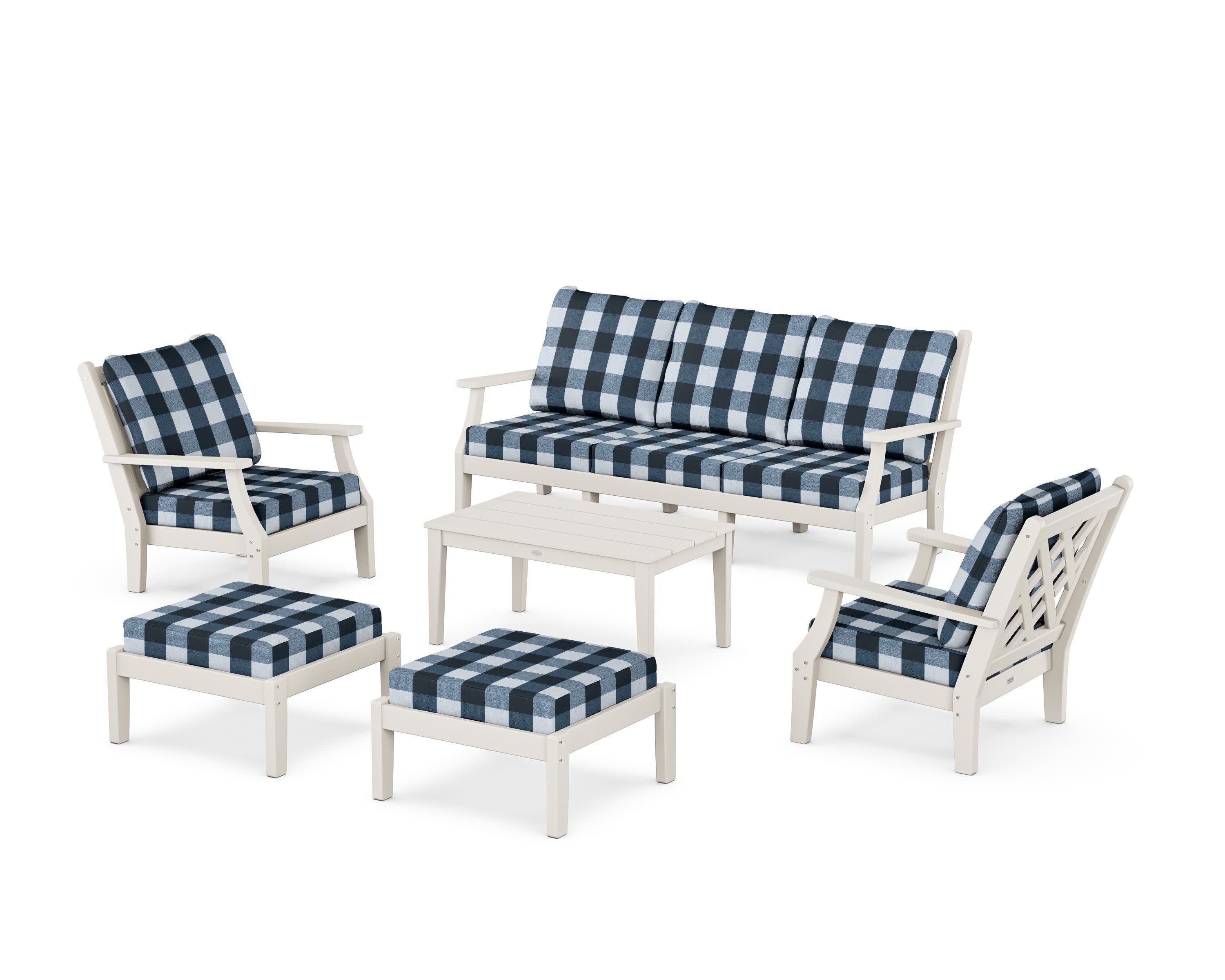 Wovendale 6-Piece Lounge Sofa Set in Sand / Buffalo Plaid Marine Indigo