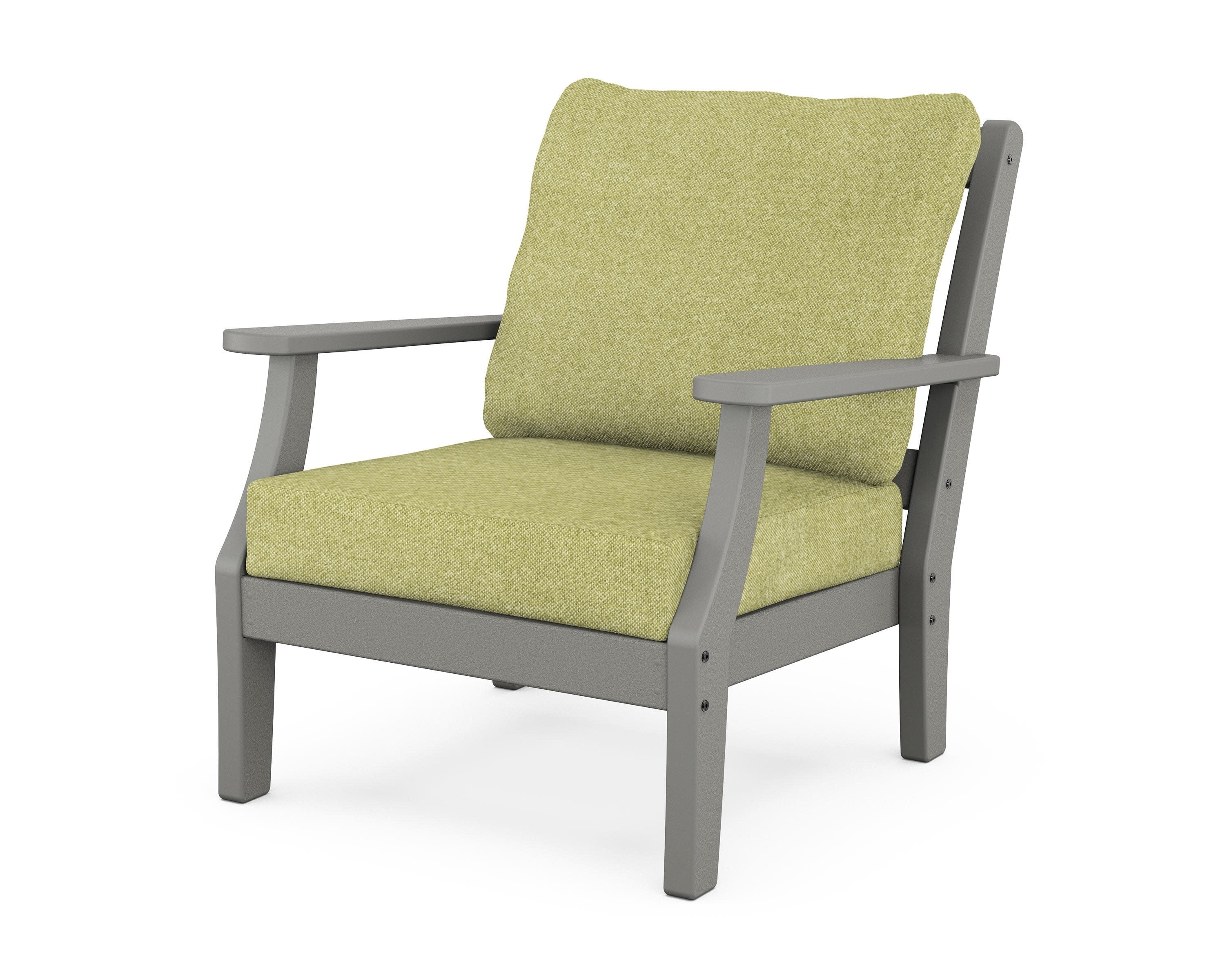 Chinoiserie Deep Seating Chair in Slate Grey / Chartreuse Boucle
