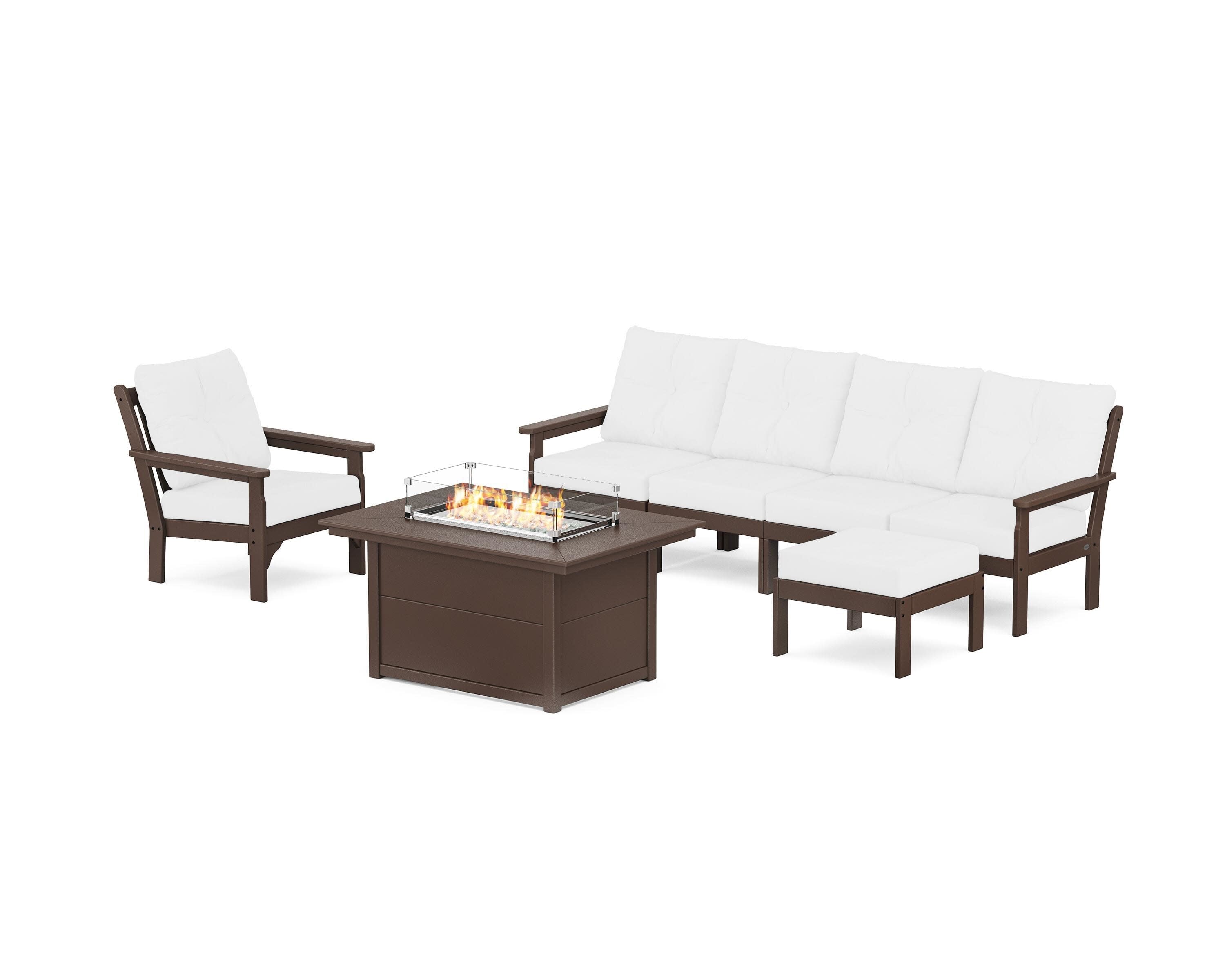 Vineyard Sectional Lounge and Fire Pit Set in Mahogany / Natural