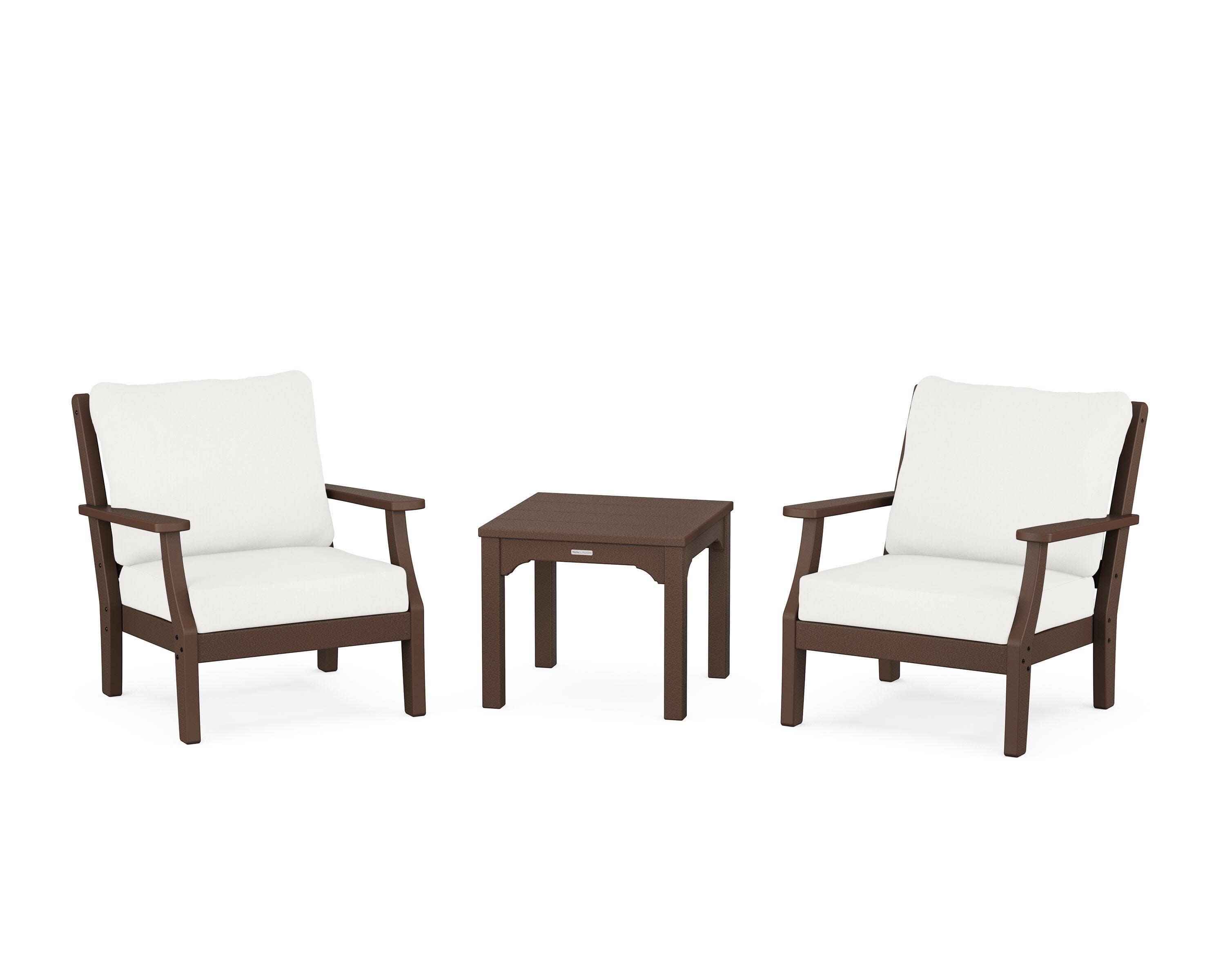 Chinoiserie 3-Piece Deep Seating Set in Mahogany / Natural Linen