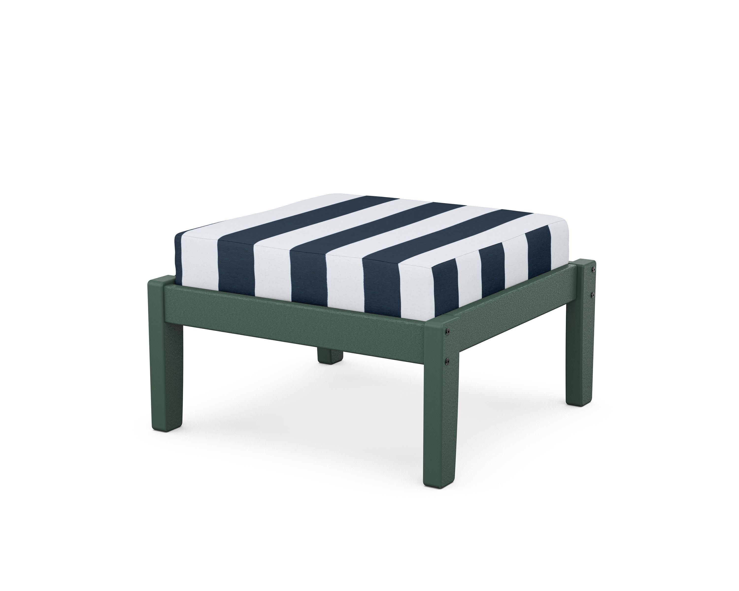 Deep Seating Ottoman in Green / Cabana Stripe Marine Indigo