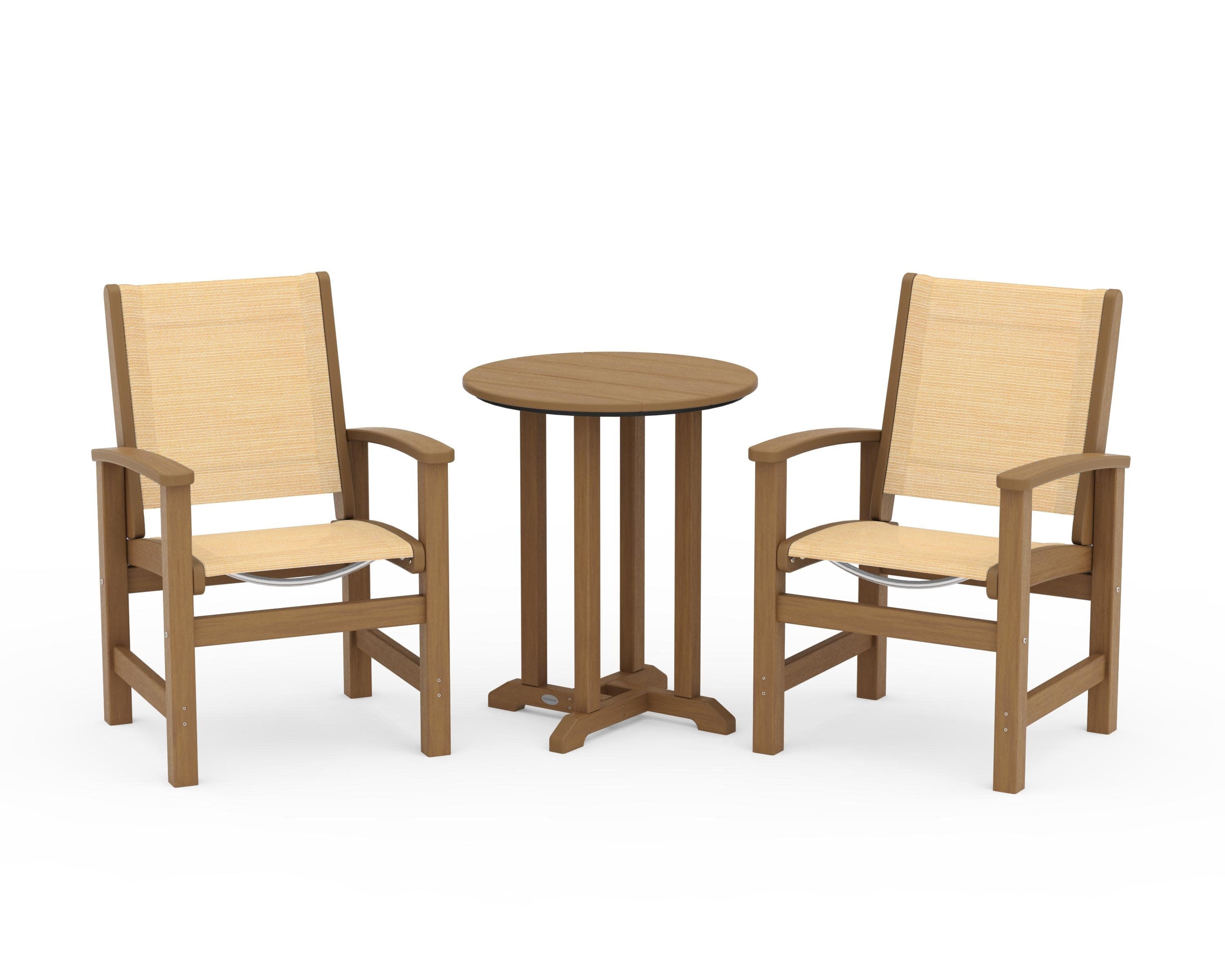 Coastal 3-Piece Round Bistro Dining Set in Natural / Dupioni Apricot Sling