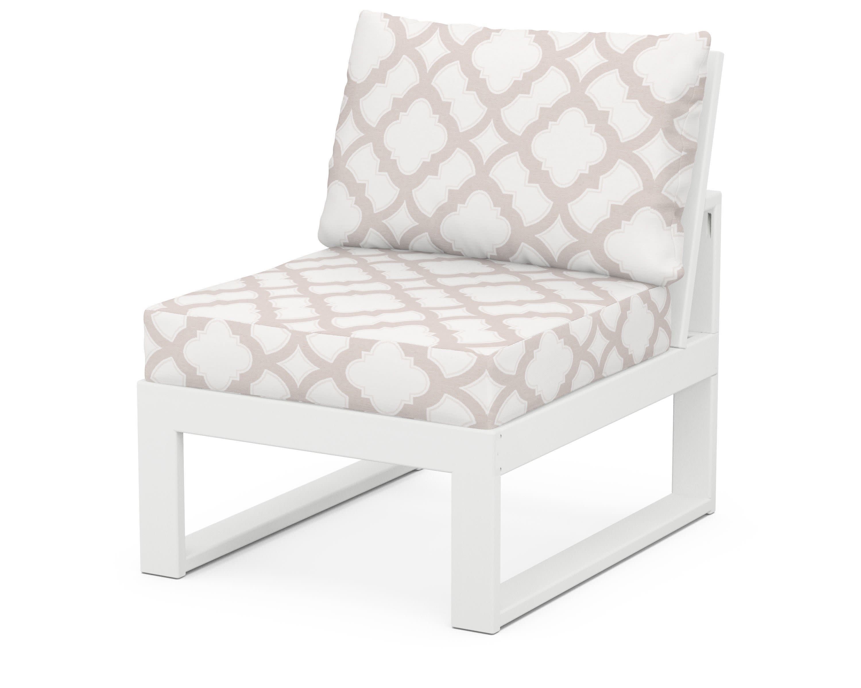 Modular Armless Chair in White / Trellis Dune Burlap