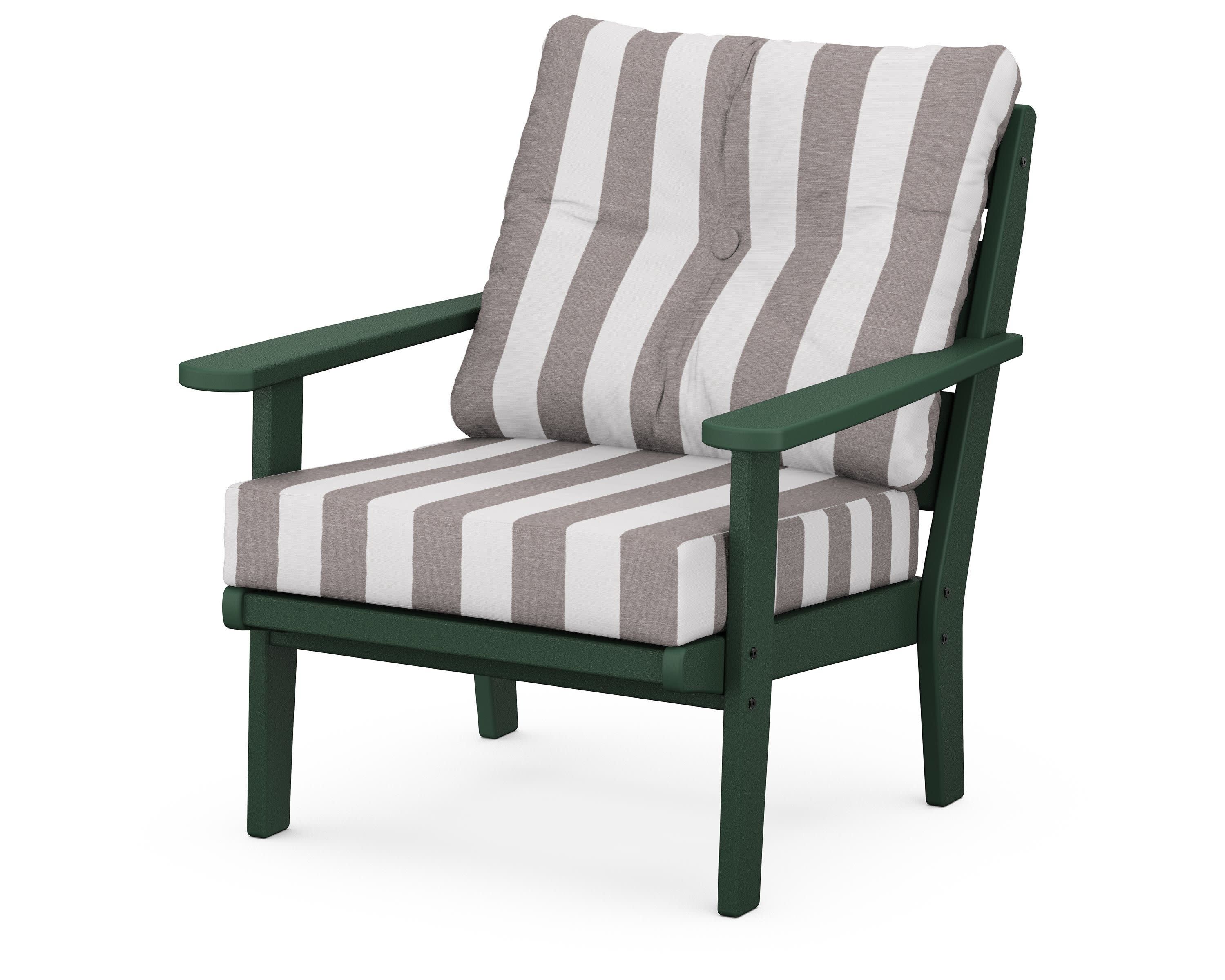 Lakeside Deep Seating Chair in Green / Cabana Stripe Grey Mist