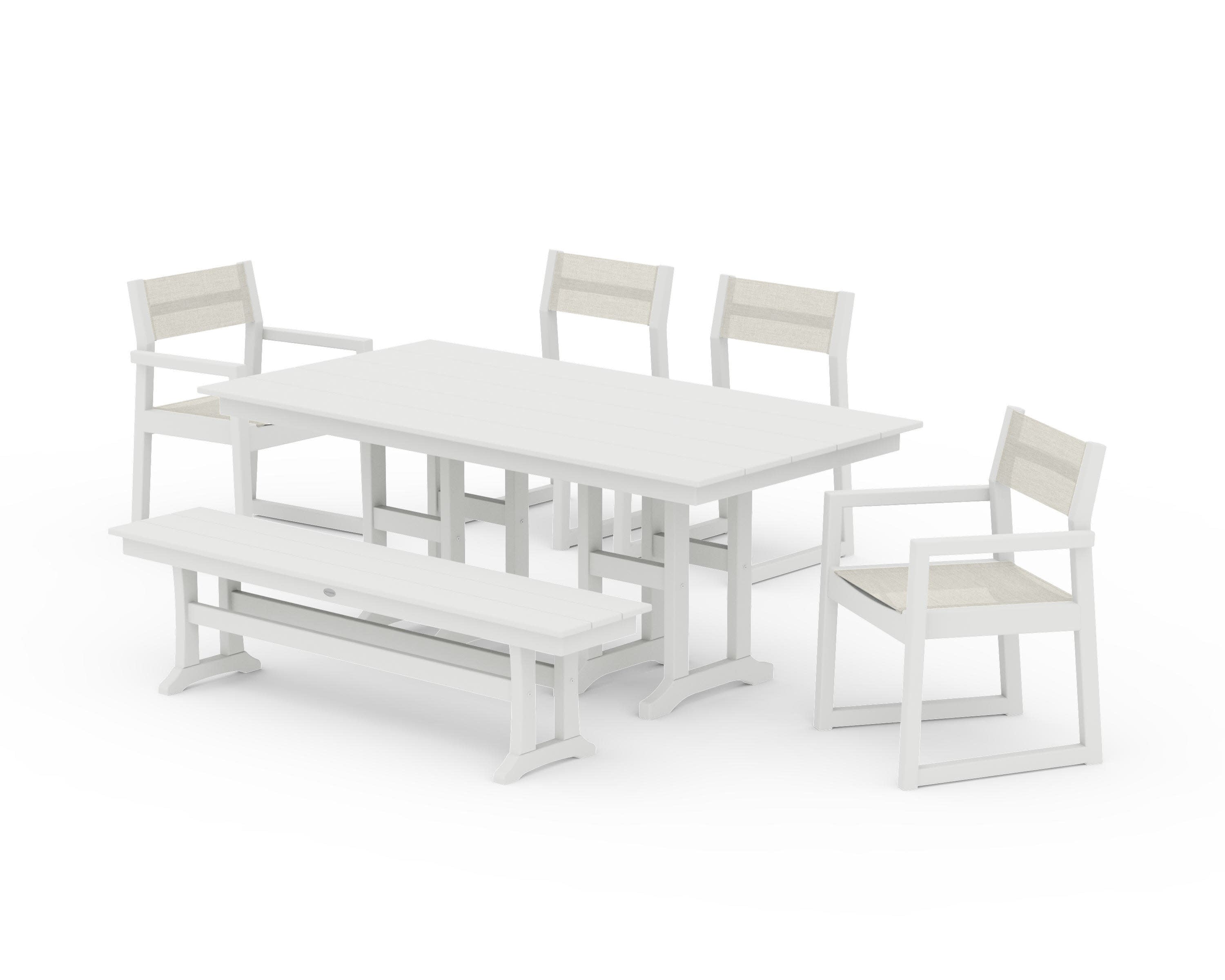 EDGE Sling 6-Piece Farmhouse Dining Set in Vintage White / Parchment Sling