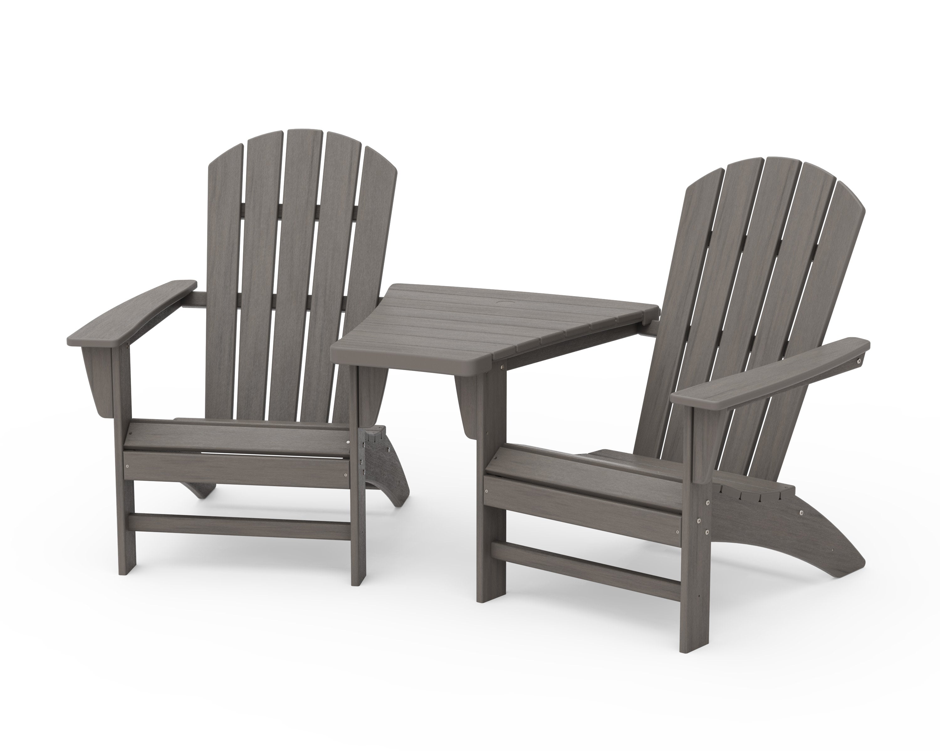 Nautical 3-Piece Adirondack Set with Angled Connecting Table in Driftwood