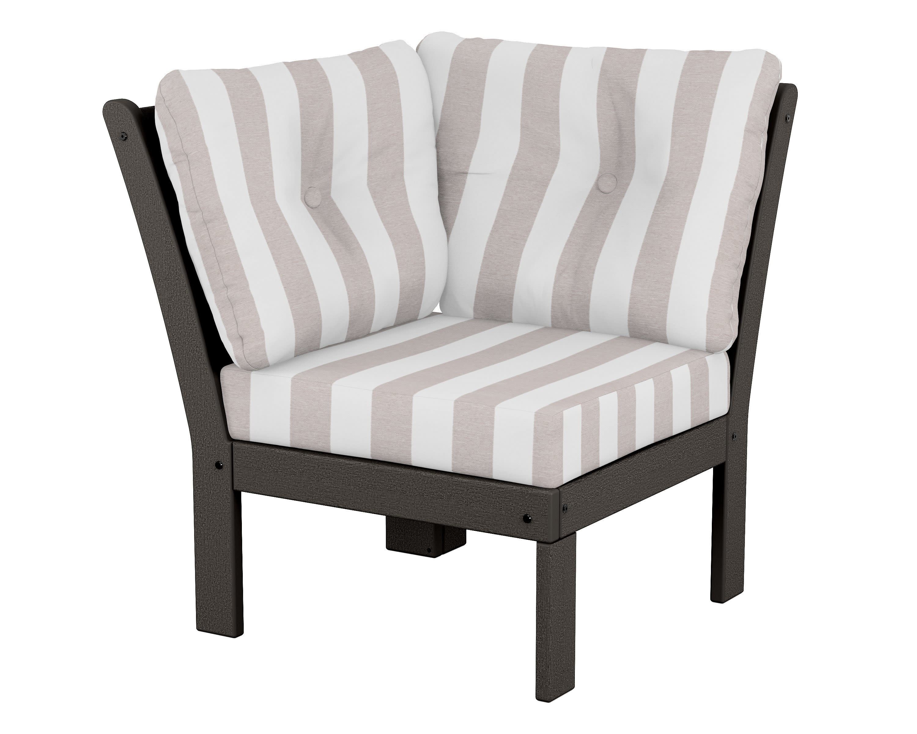 Vineyard Modular Corner Chair in Vintage Coffee / Cabana Stripe Dune Burlap
