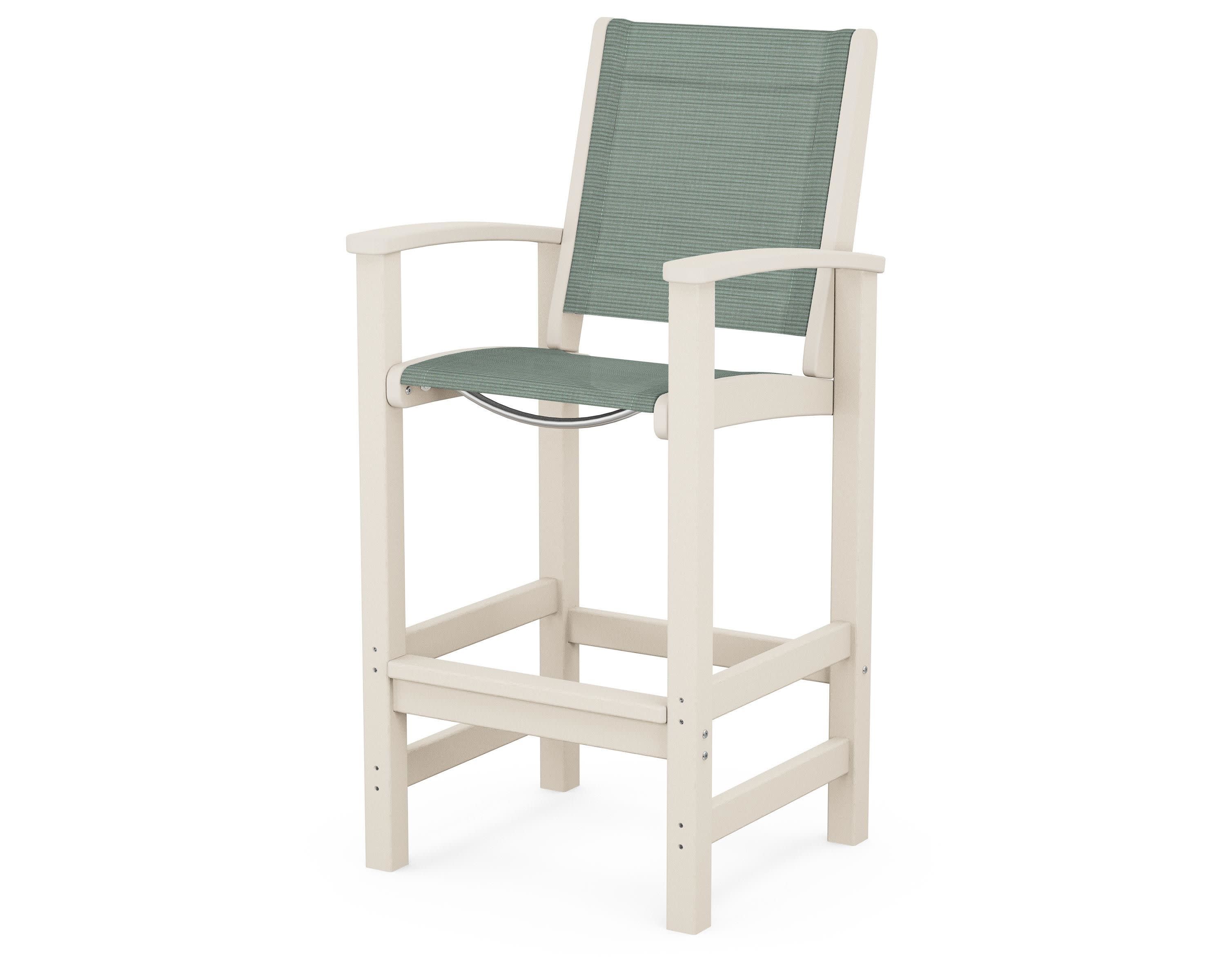 Coastal Bar Chair in Sand / Dupioni Sea Mist Sling
