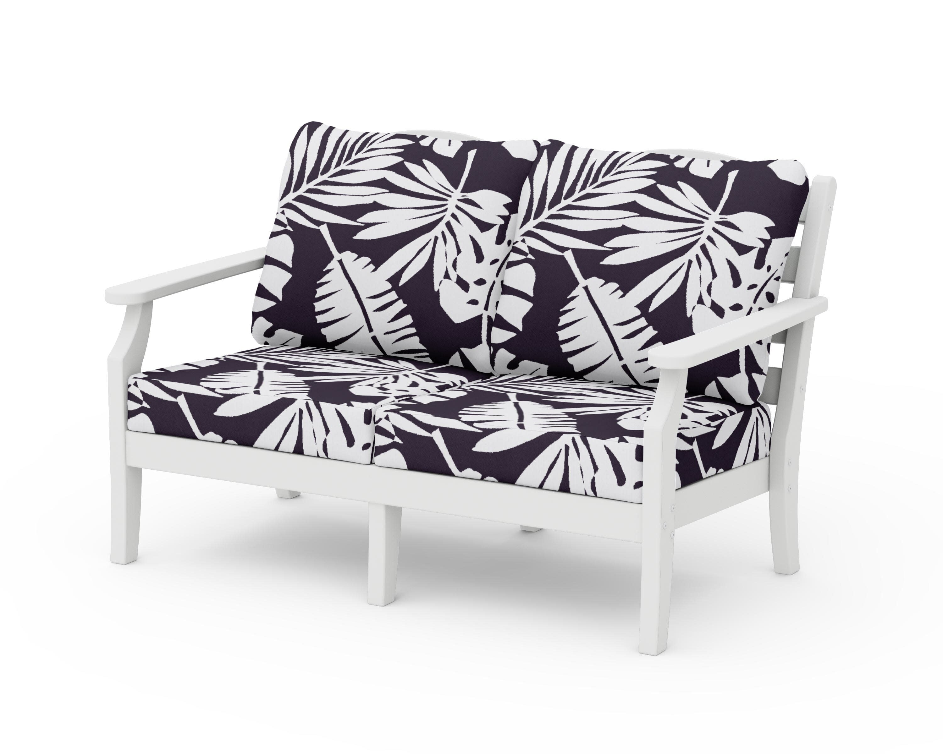 Savannah Deep Seating Loveseat in White / Leaf Navy