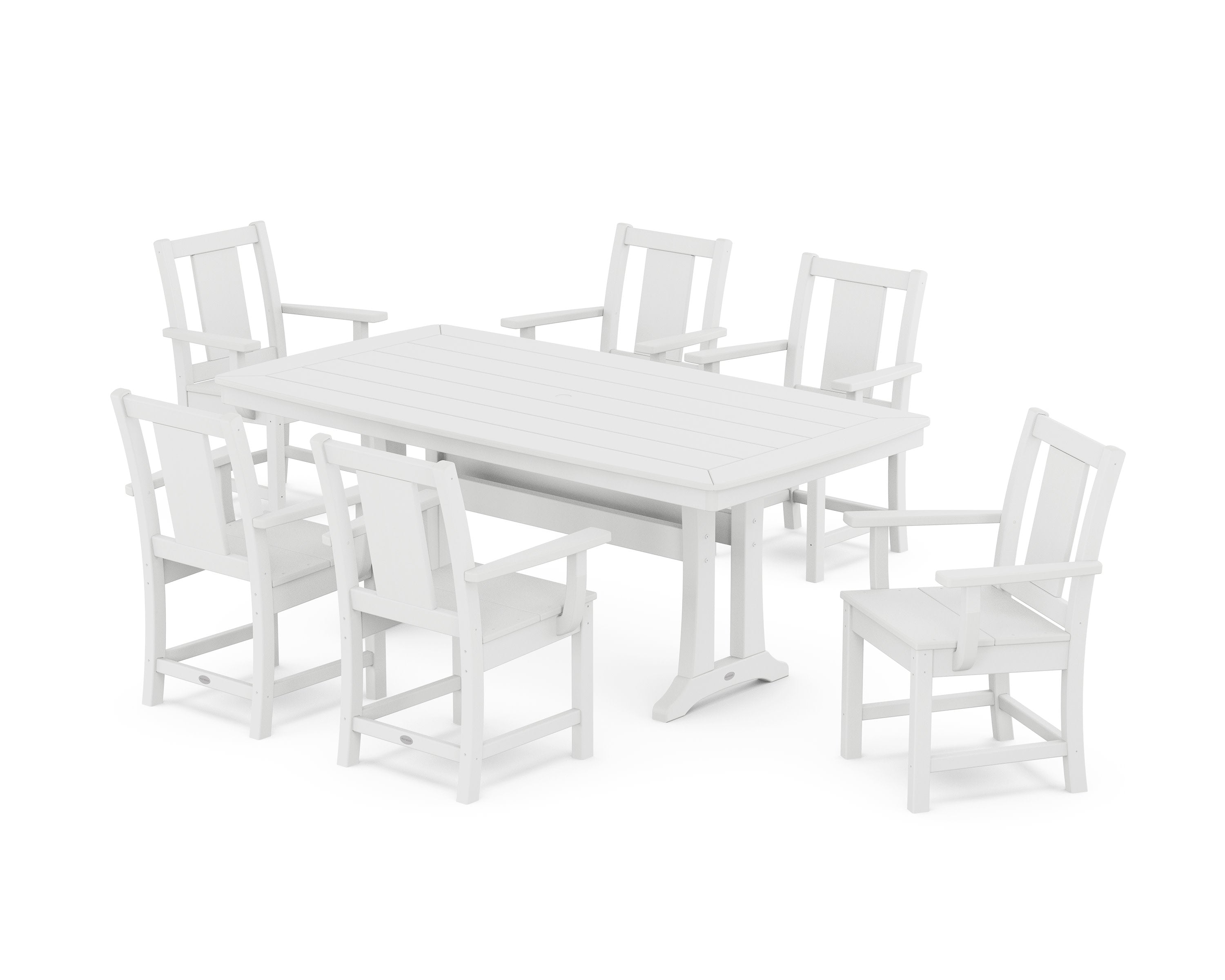 Prairie Arm Chair 7-Piece Dining Set with Trestle Legs in White