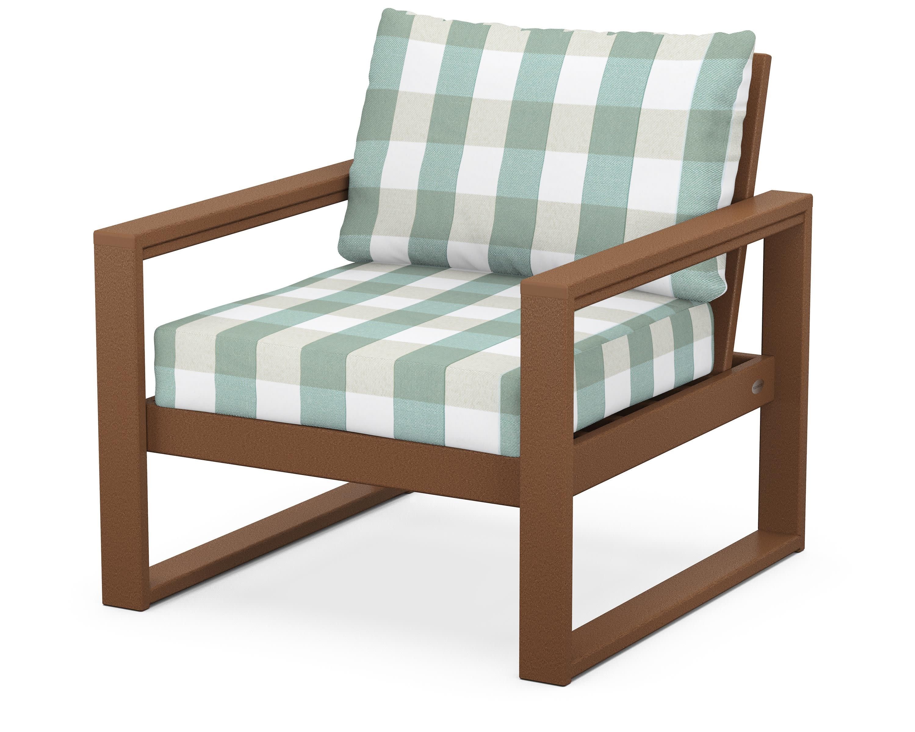 EDGE Club Chair in Teak / Buffalo Plaid Glacier Spa