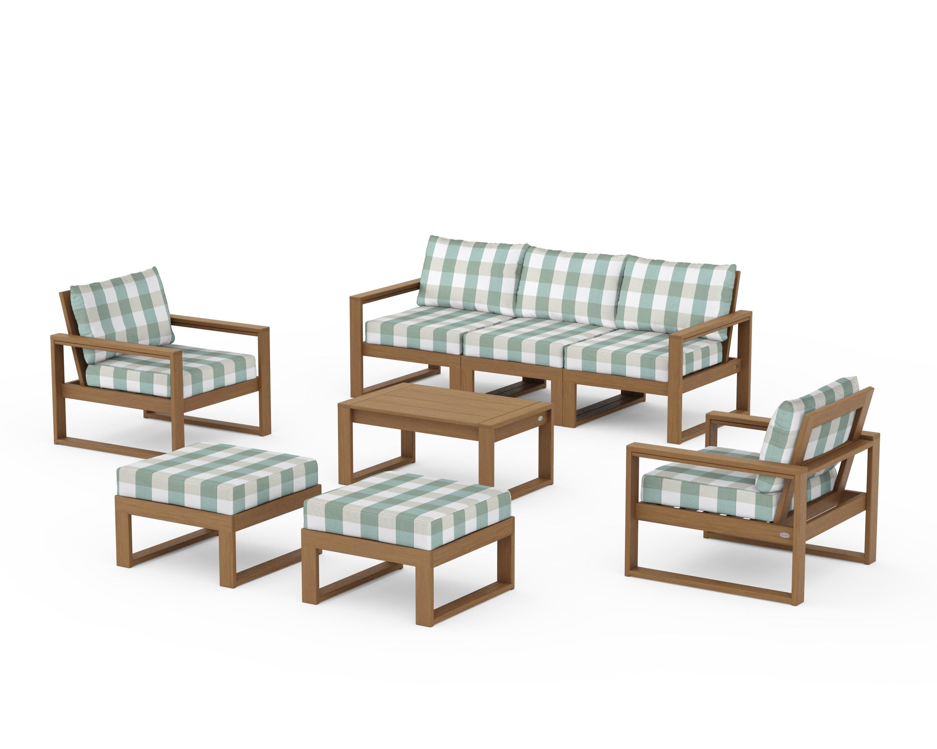 EDGE Sectional 8-Piece Lounge Sofa Set in Natural / Buffalo Plaid Glacier Spa