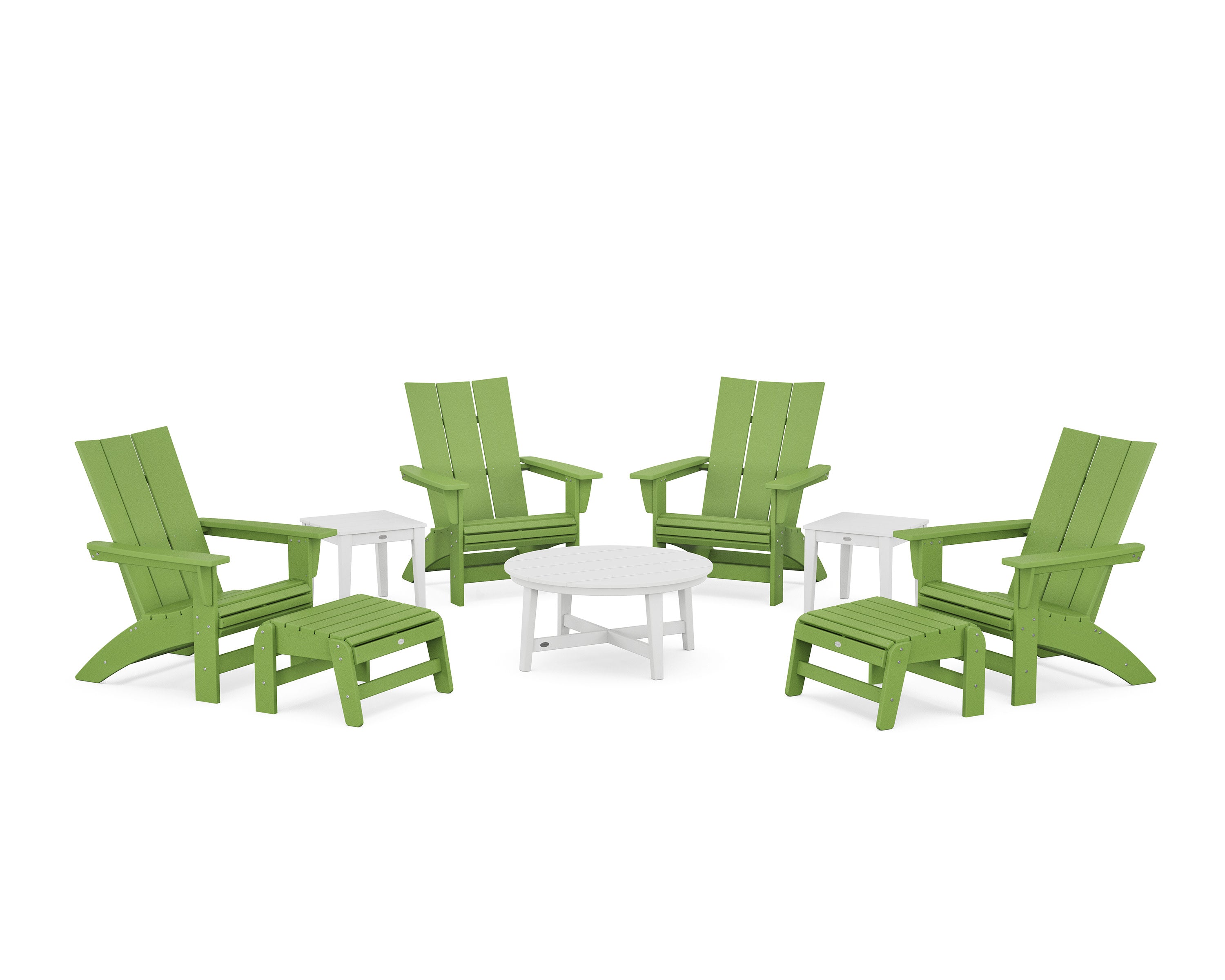 Modern Grand Adirondack 9-Piece Conversation Set in Lime / White