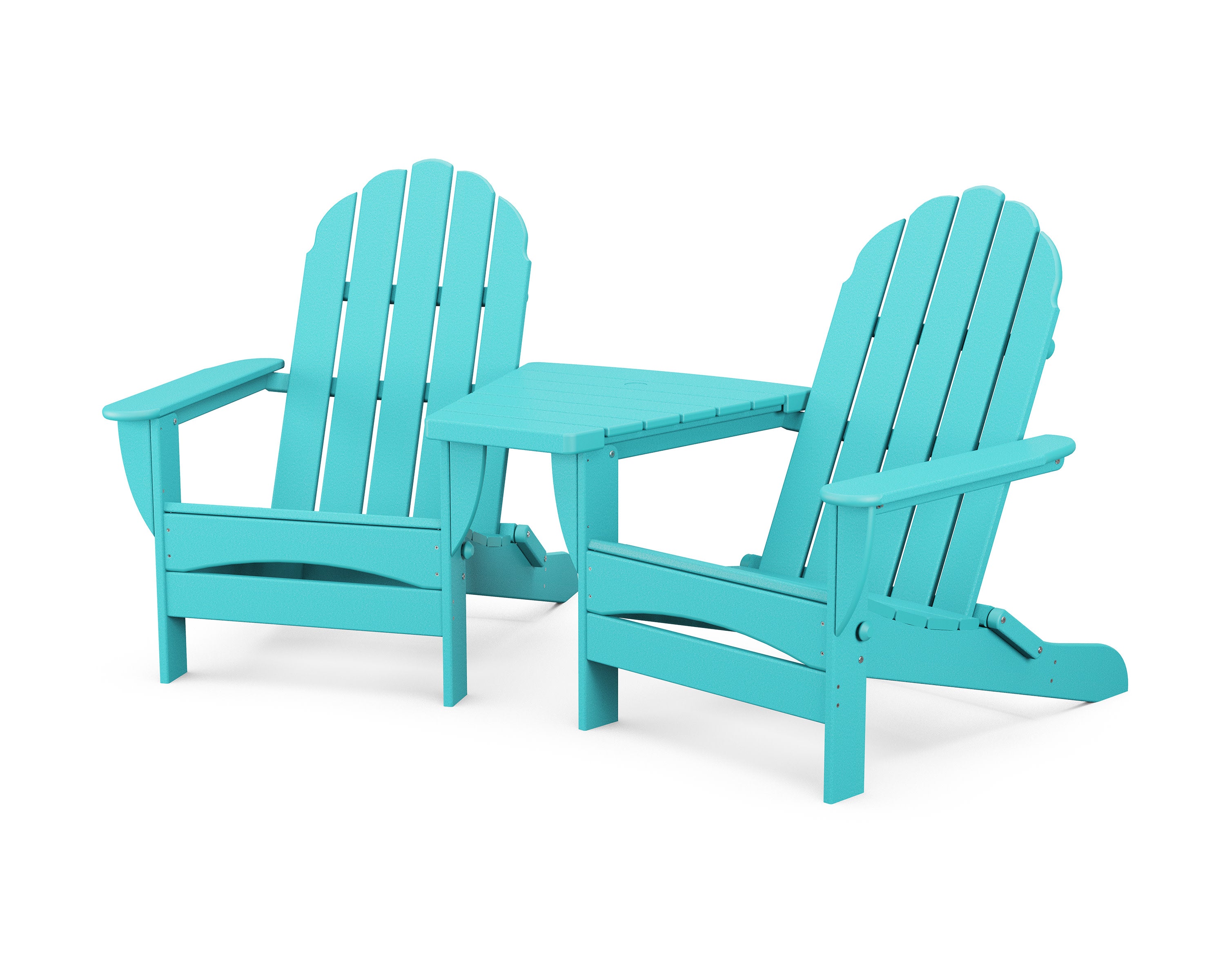 Classic Oversized Adirondacks with Angled Connecting Table in Aruba