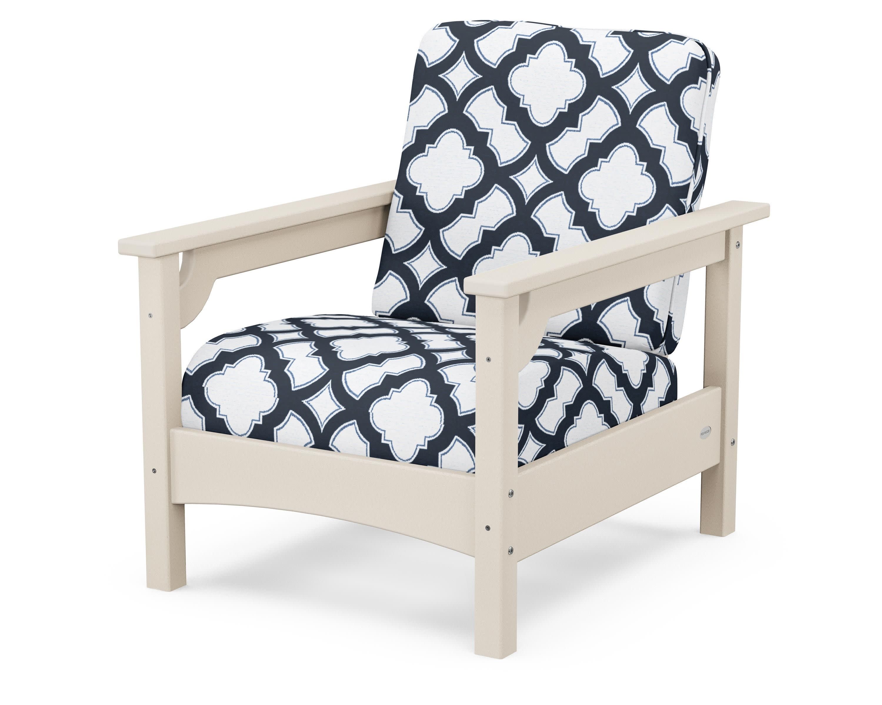 Club Chair in Sand / Trellis Marine Indigo
