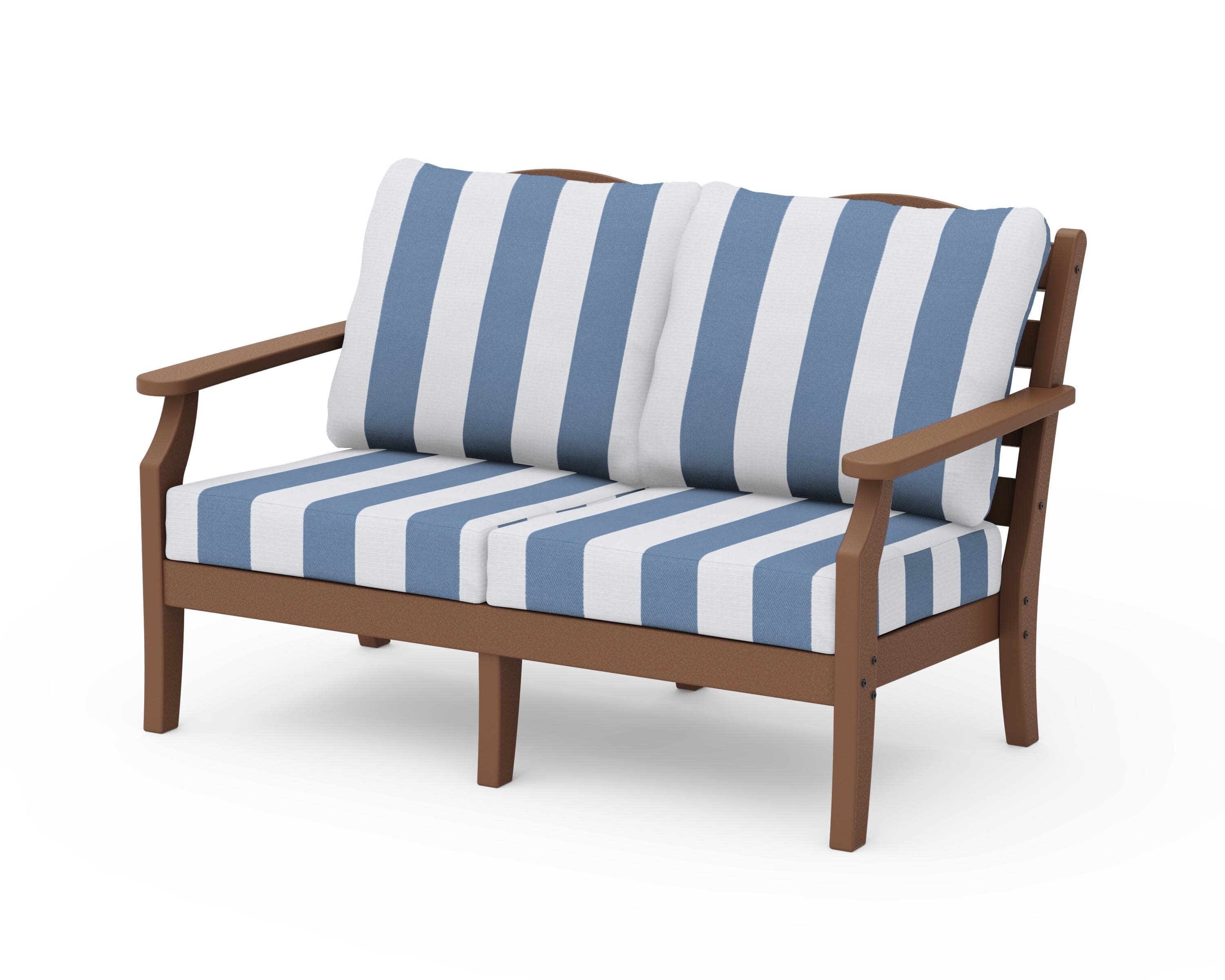 Savannah Deep Seating Loveseat in Teak / Cabana Stripe Sky Blue