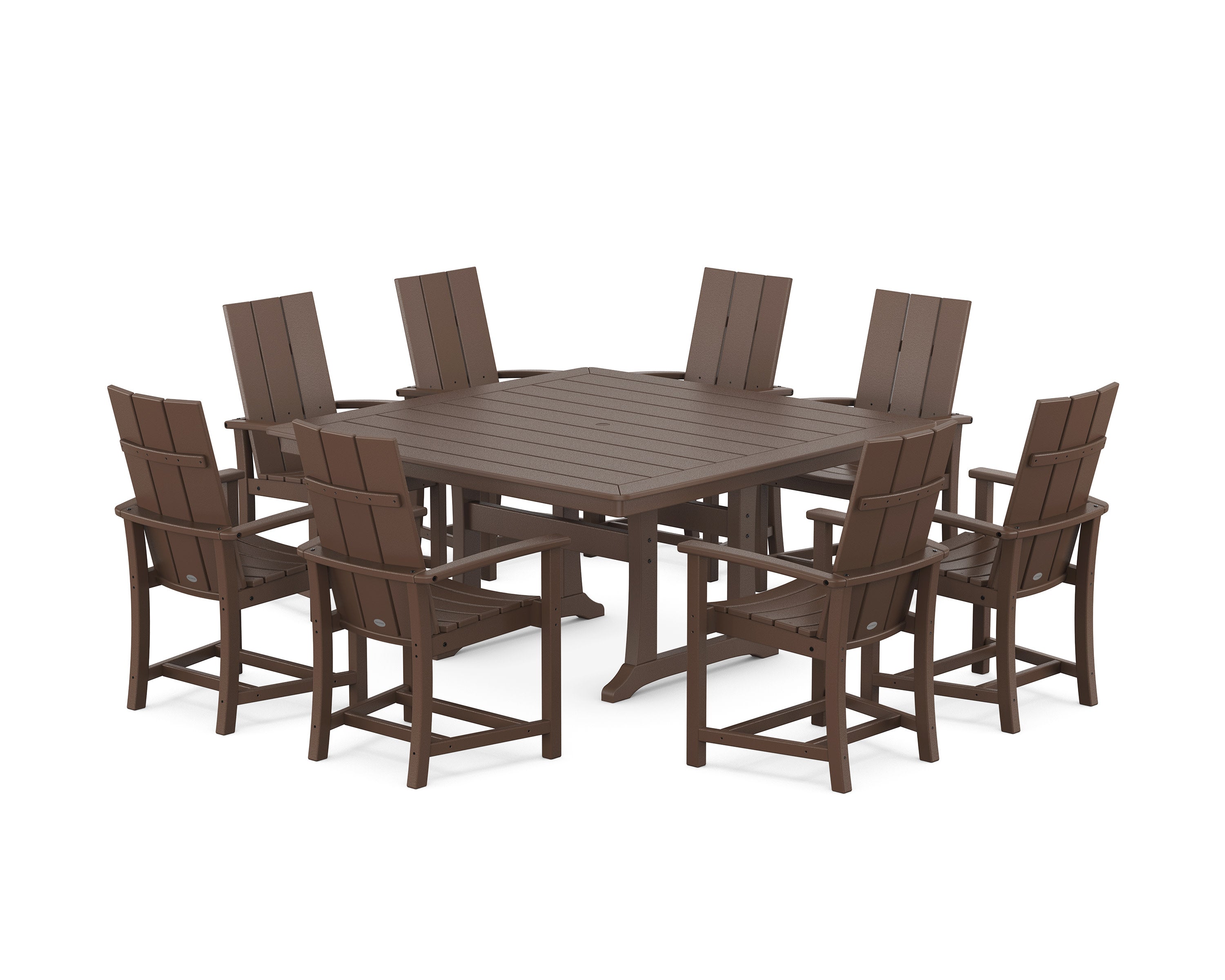 Modern Adirondack 9-Piece Square Dining Set with Trestle Legs in Mahogany